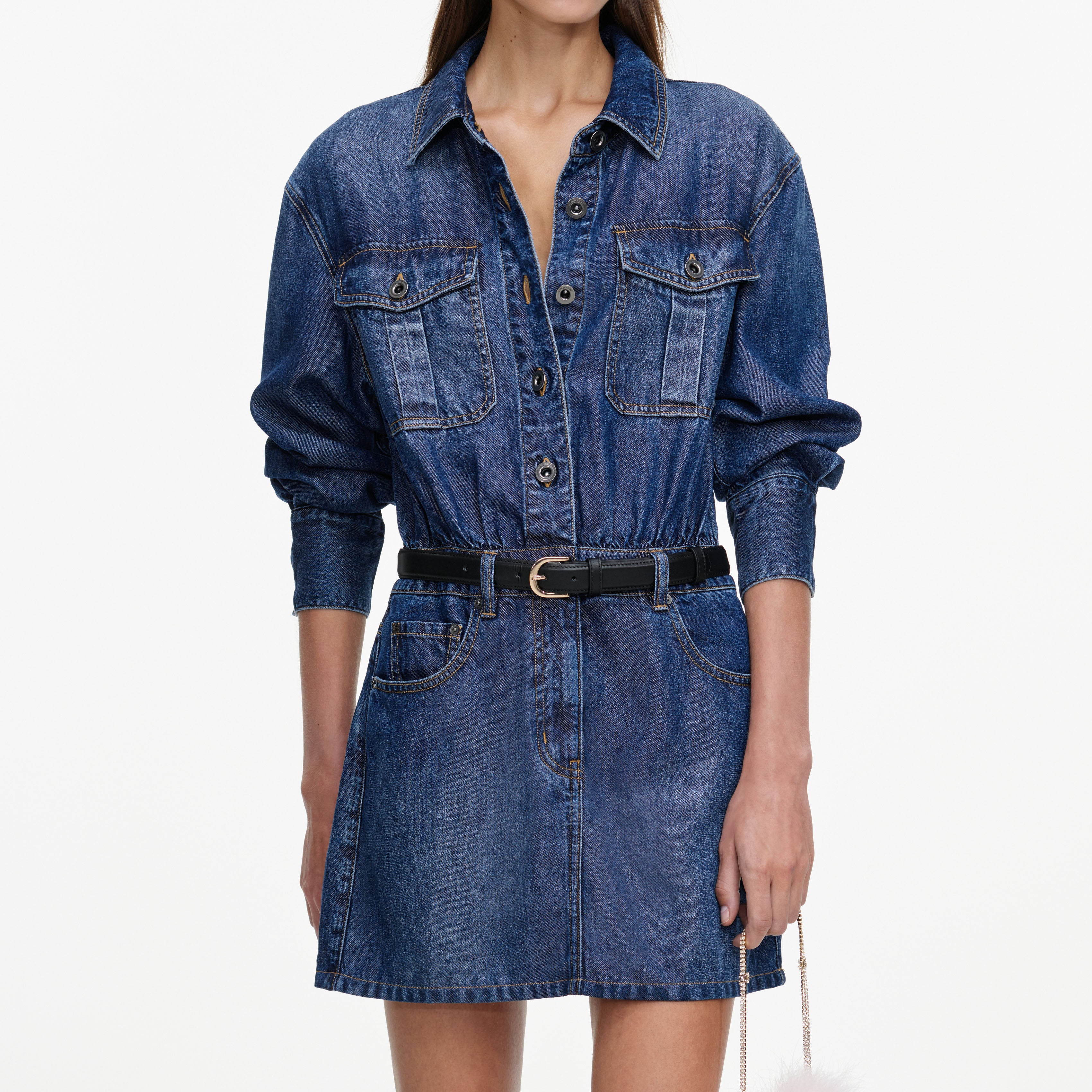 Self Portrait Denim Mini Kleid Blau Leichtes Denim