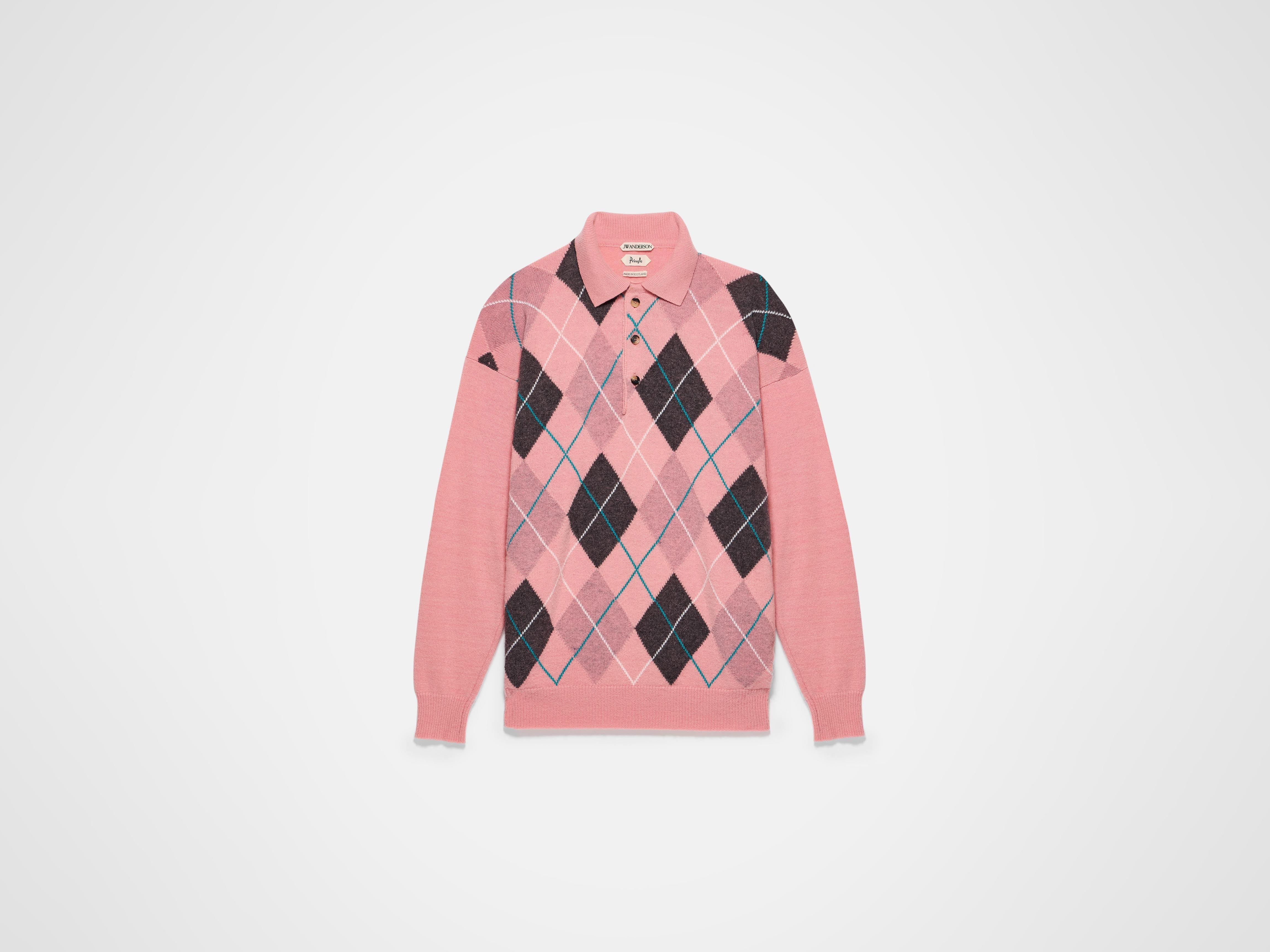J.W.Anderson x Pringle Argyle Polo Strickpolo Bubblegum Herren