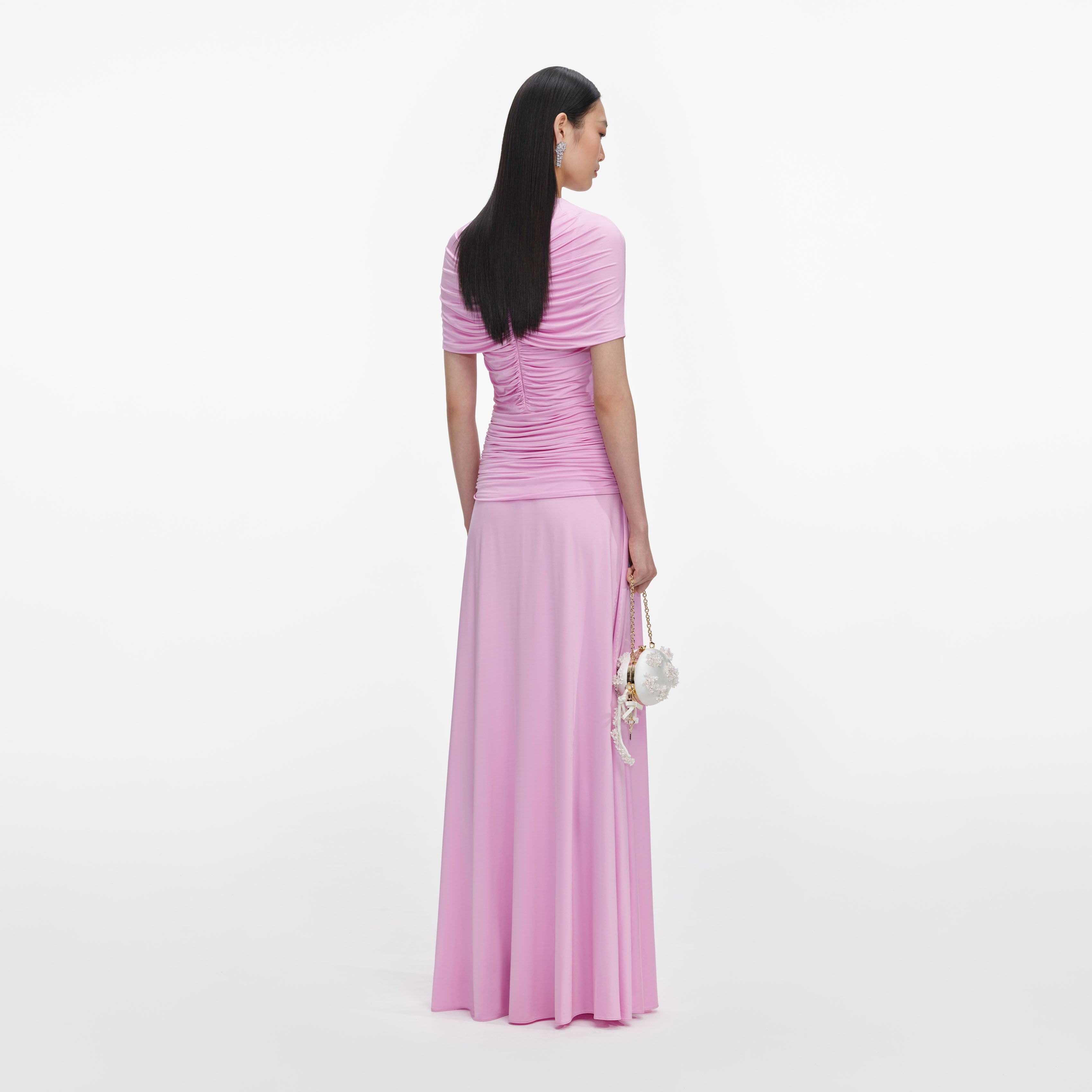 Self Portrait Pink Jersey Gathered Maxi Kleid Rosa UK 6