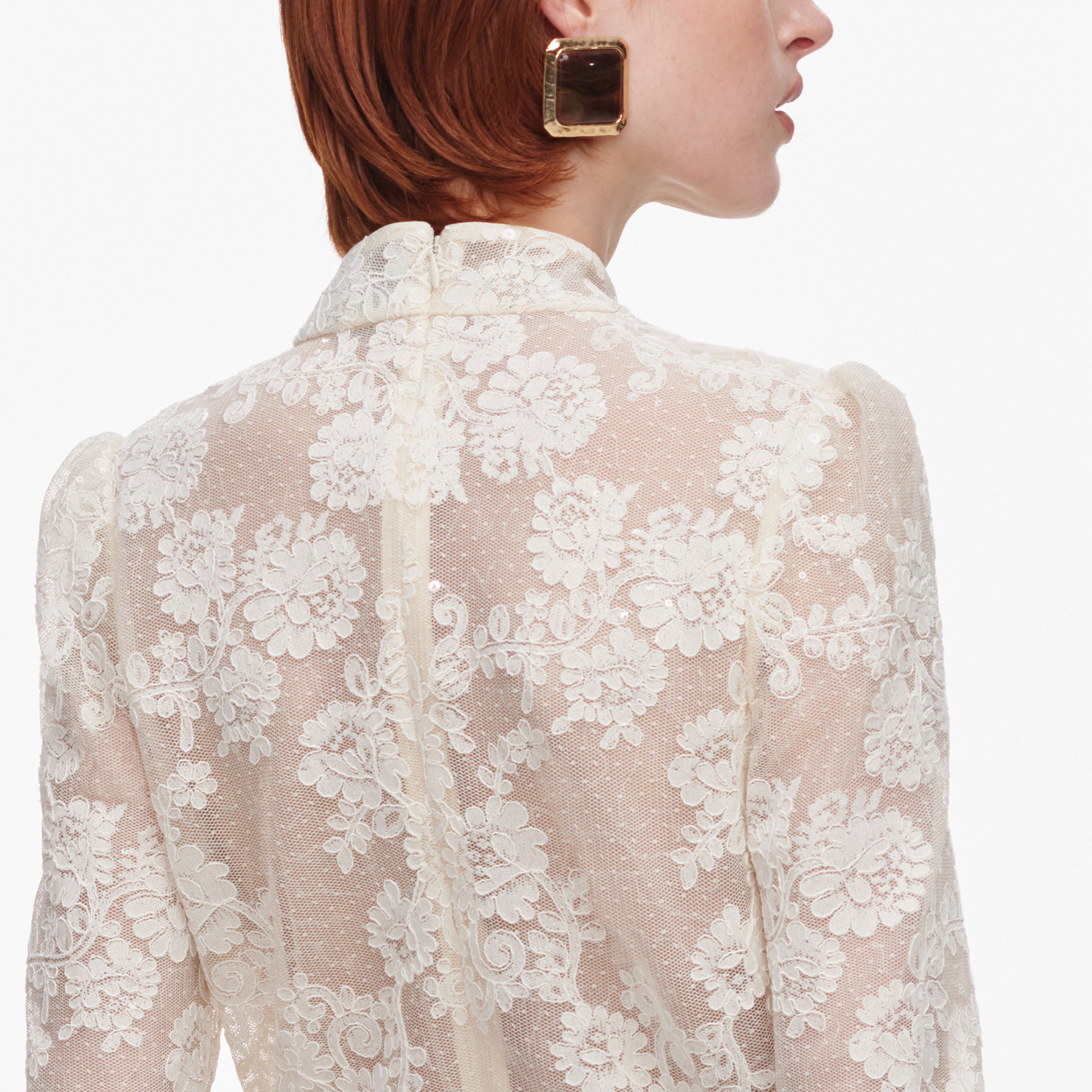 Self Portrait Cream Sequin Spitzen-Top Creme Pailletten