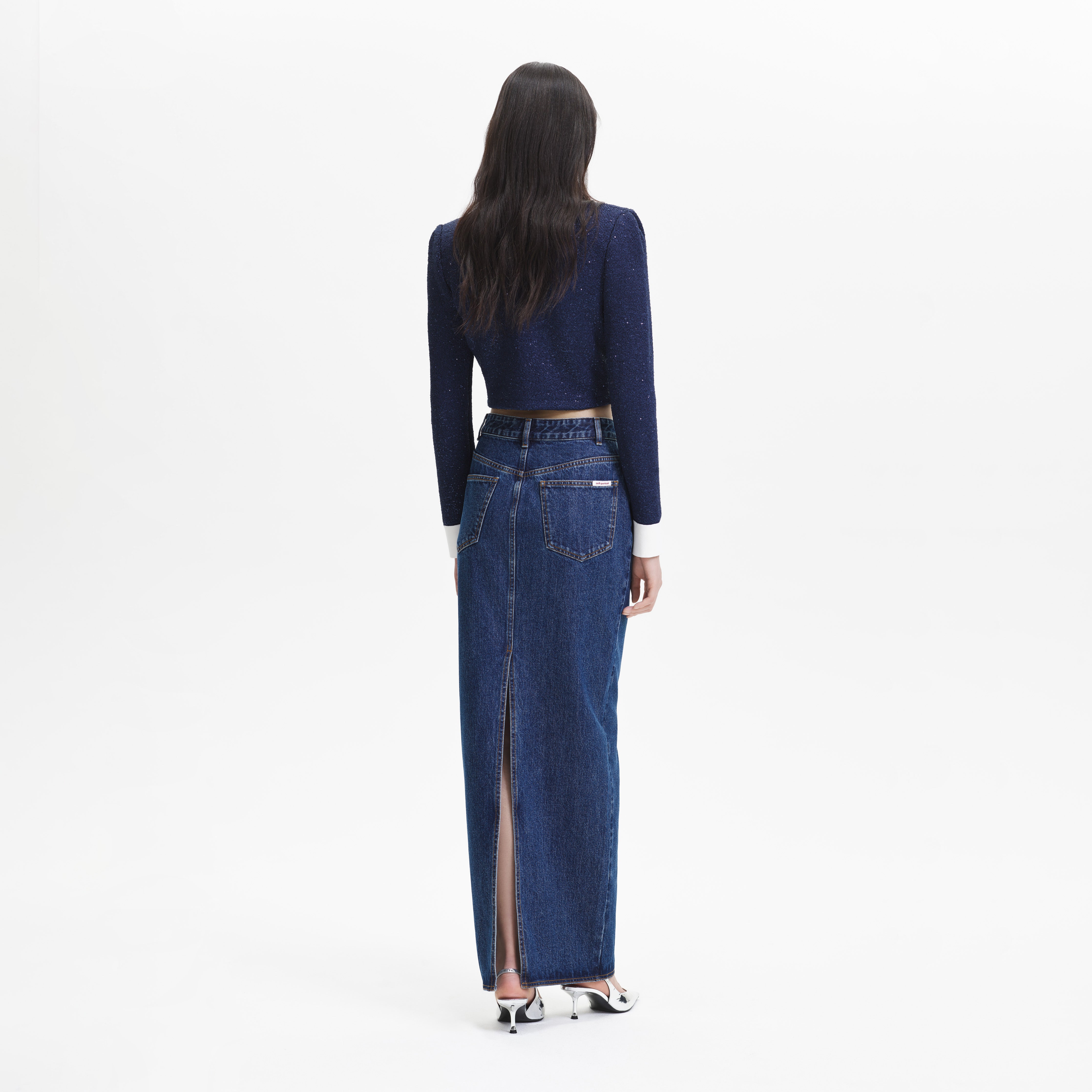 Self Portrait Blue Denim Maxi Skirt Jeansrock Blau UK 8