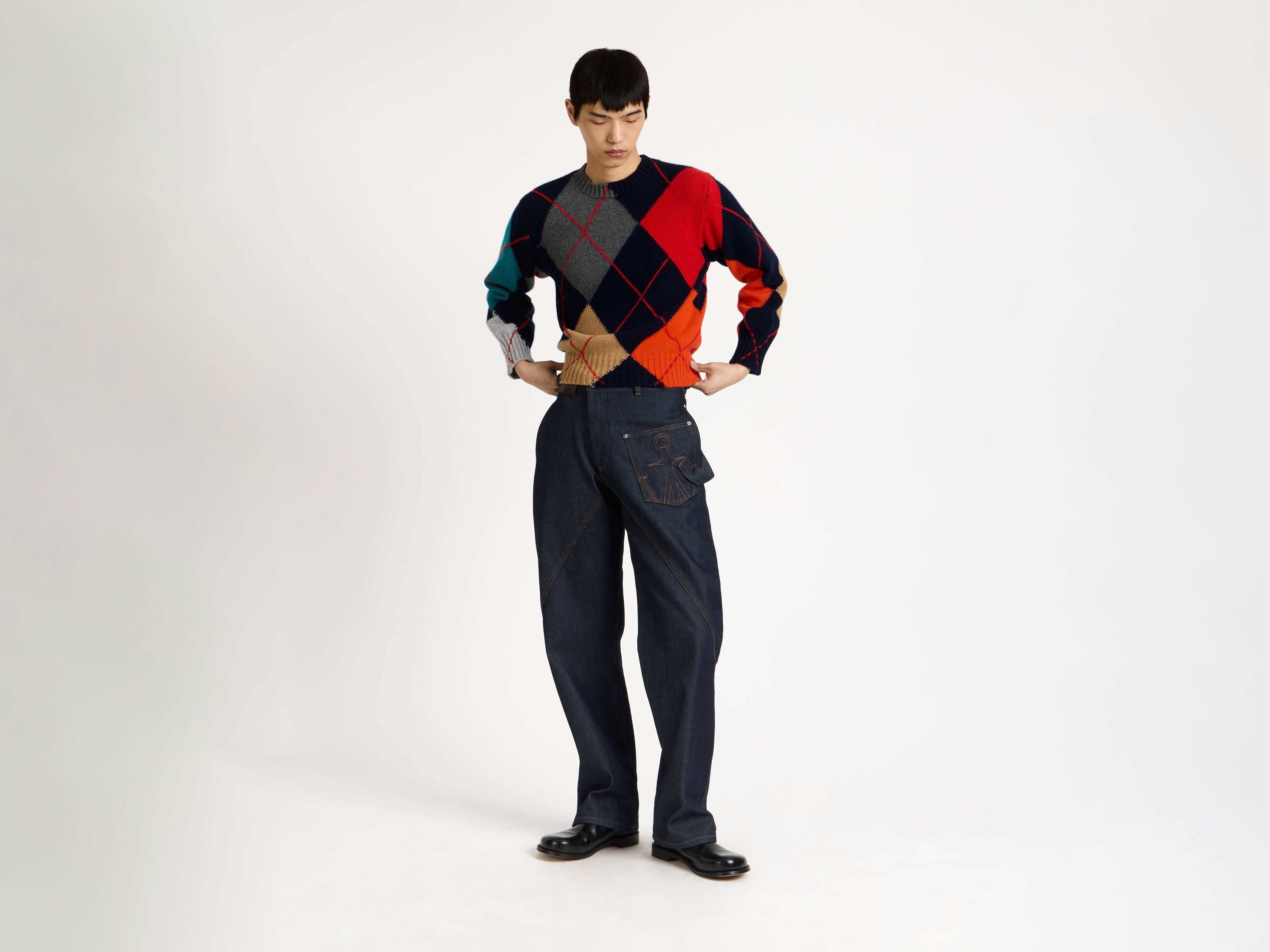 J.W.Anderson x Pringle Argyle Crewneck Strickpullover Navy Cropped