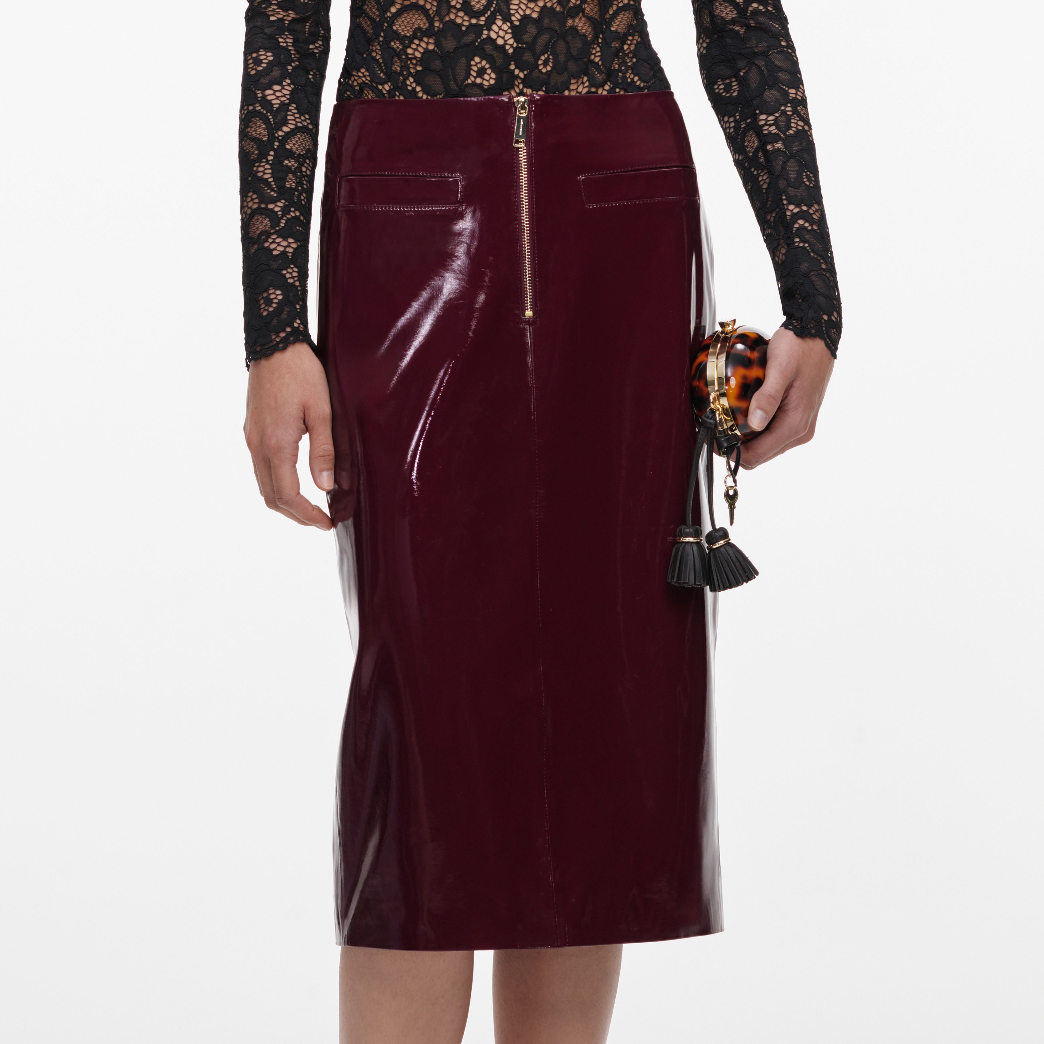 Self-Portrait Bottoms Faux Leather Midi Rock Lila Kunstleder