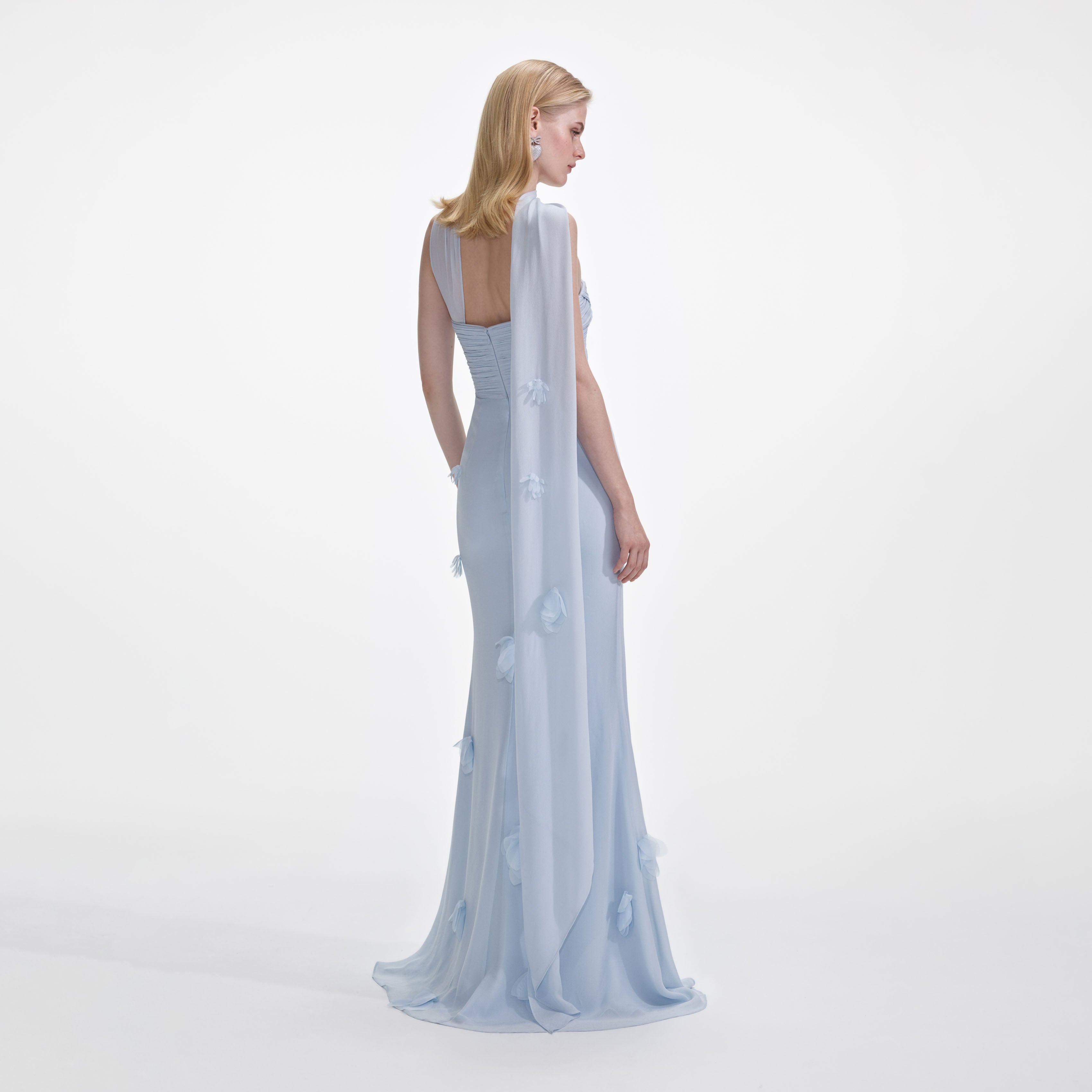 Self Portrait Dresses Blue Georgette Flower Maxikleid Blau UK 8