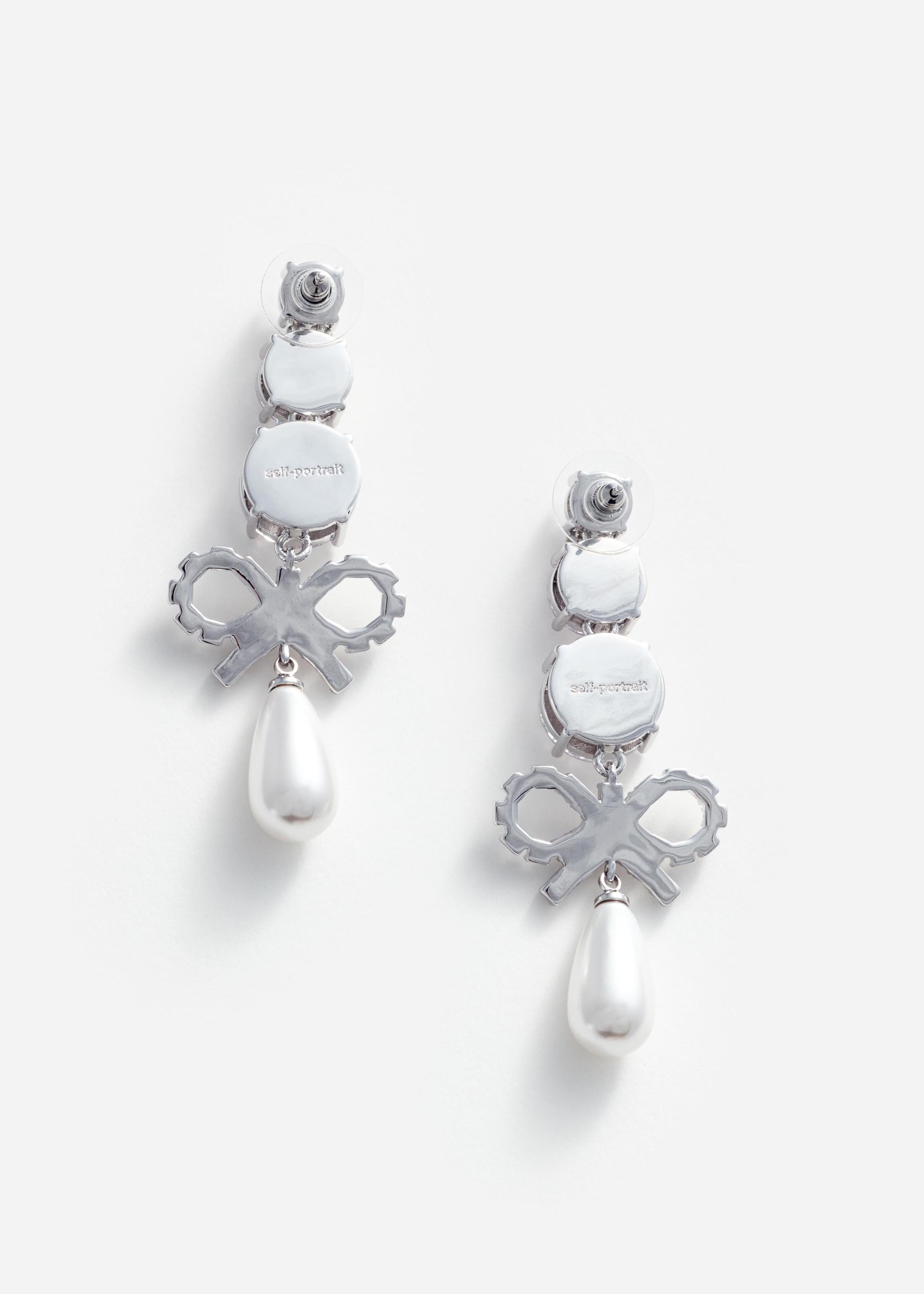 Self Portrait Crystal Bow Pearl Ohrringe Silber One Size
