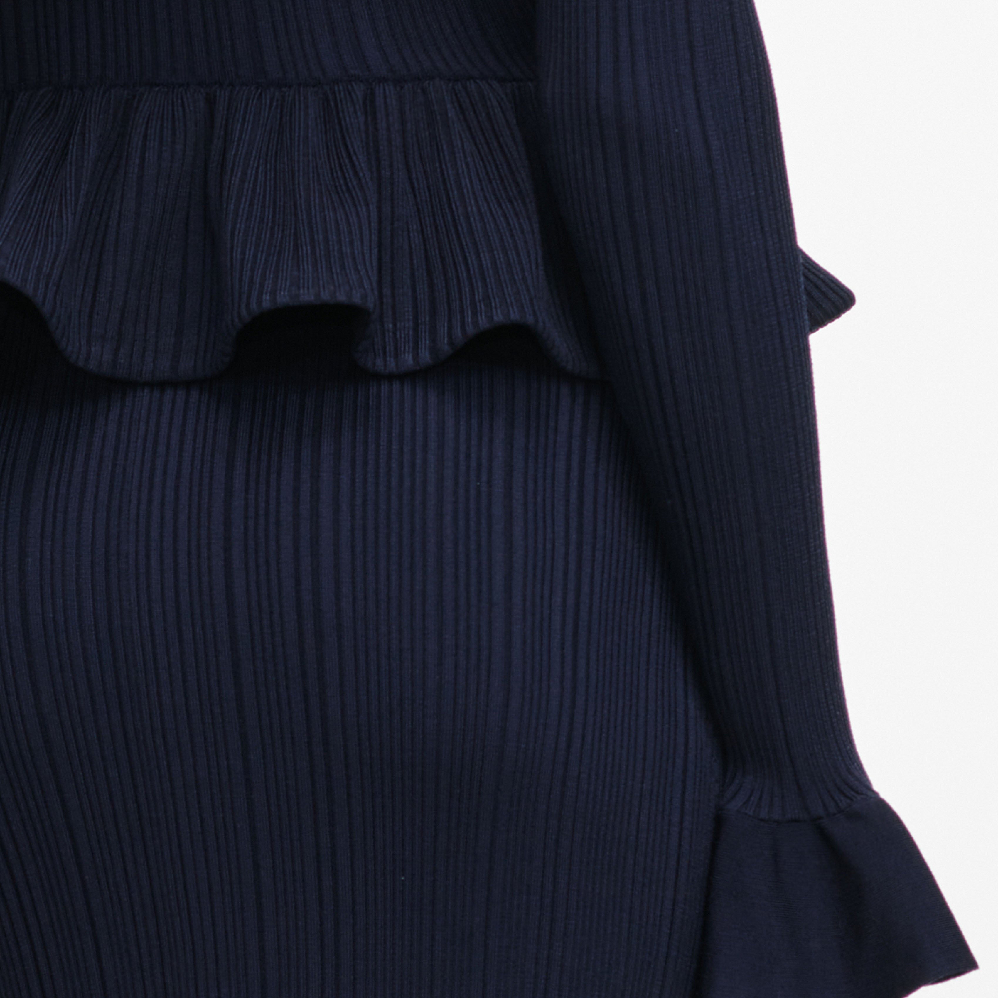 Self Portrait Peplum Strick Midikleid Navy