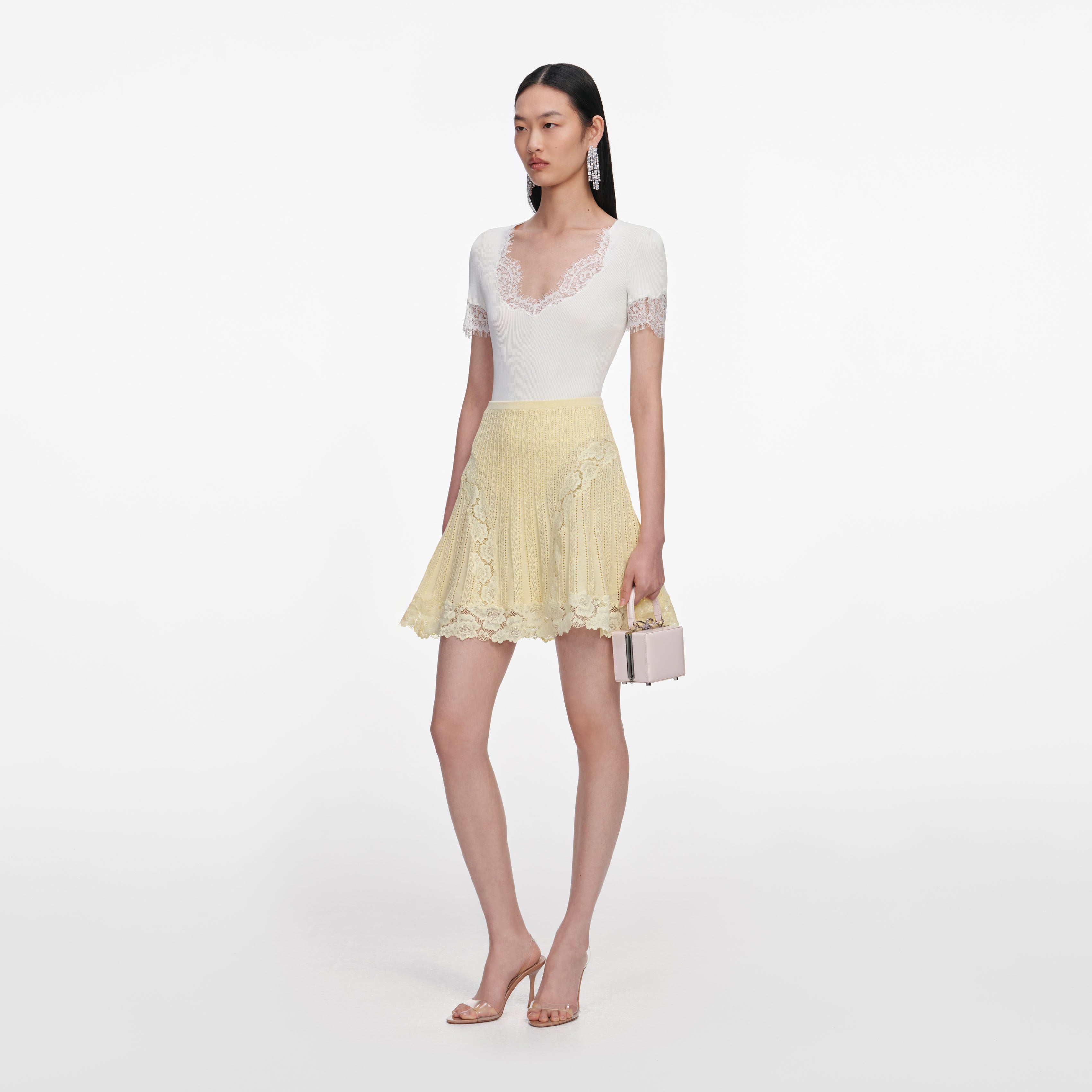 Self Portrait Yellow Pointelle Knit Mini Rock Gelb