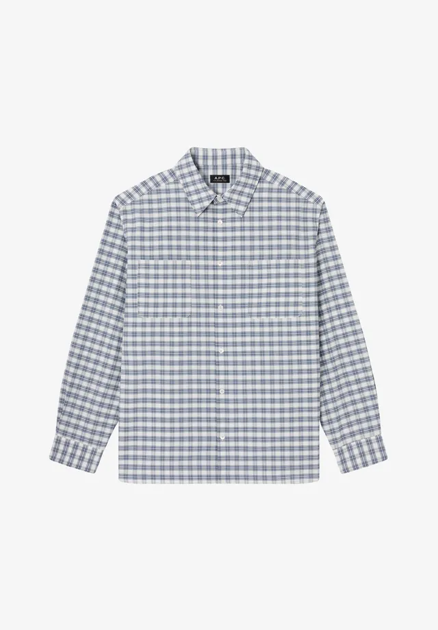 A.P.C. Hemd Ecru Blau Karo Bio-Baumwolle Herren