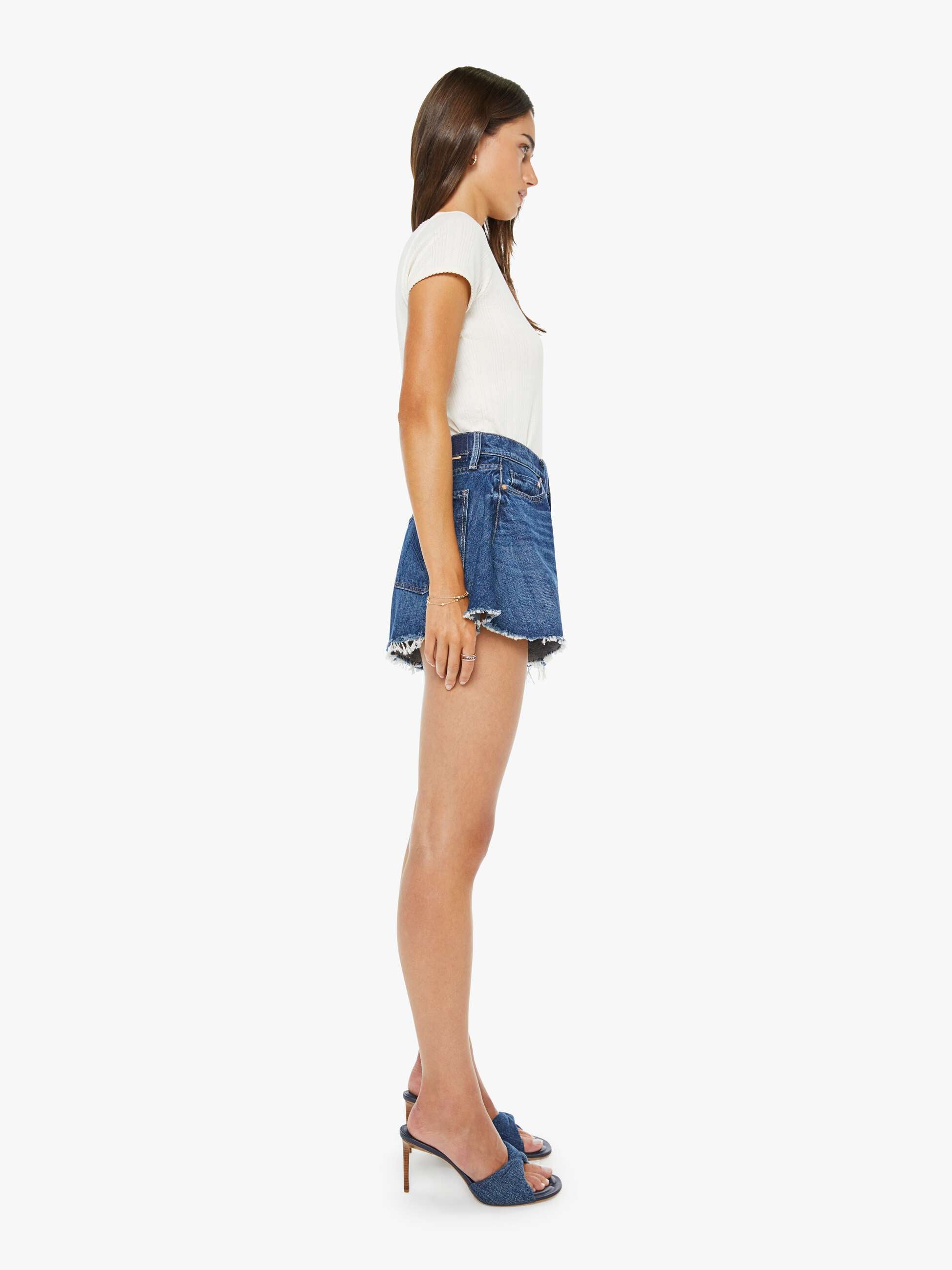 Mother Flutter Short Fray Shorts Dunkelblau High Waist