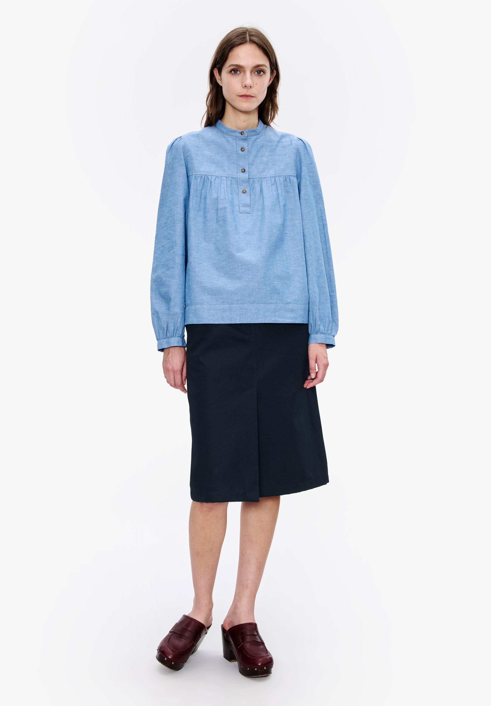 A.P.C. Baby Doll Bluse Baumwolle blau Bio-Baumwolle