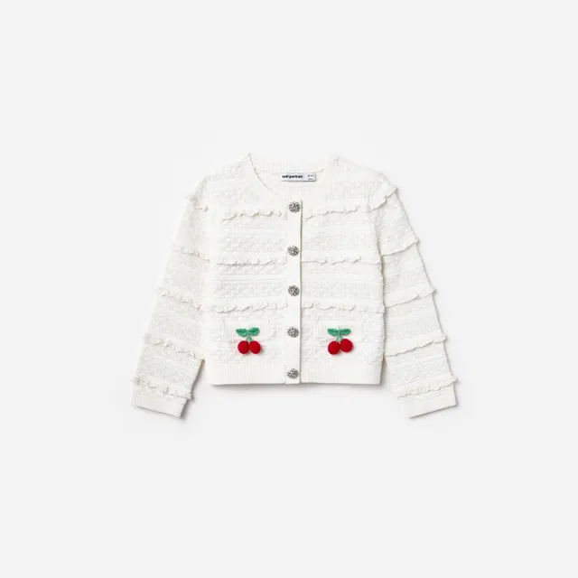 Self Portrait Knitwear Cream Cherry Cardigan Kinder-Strickjacke Creme