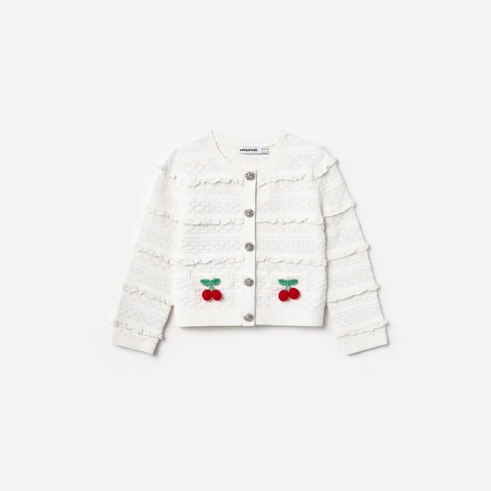 Self Portrait Knitwear Cream Cherry Cardigan Kinder-Strickjacke Creme