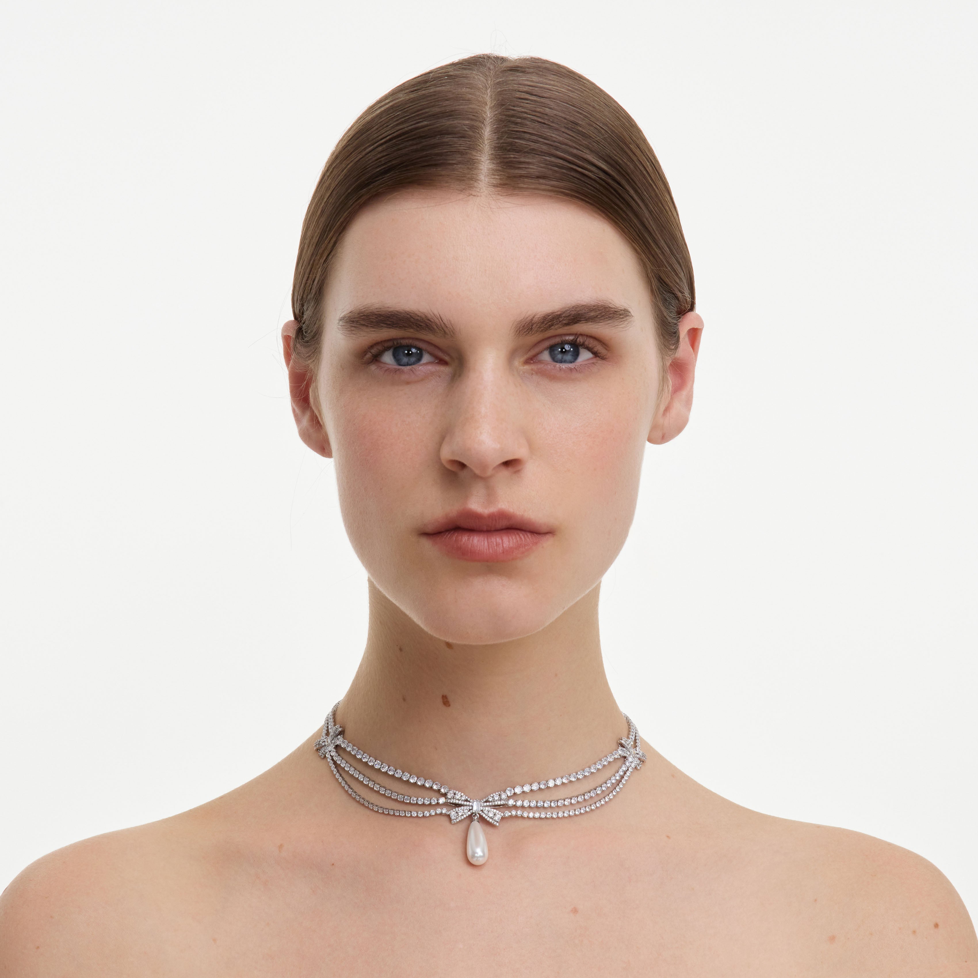 Self Portrait Silver Crystal Bow Pearl Halskette Silber