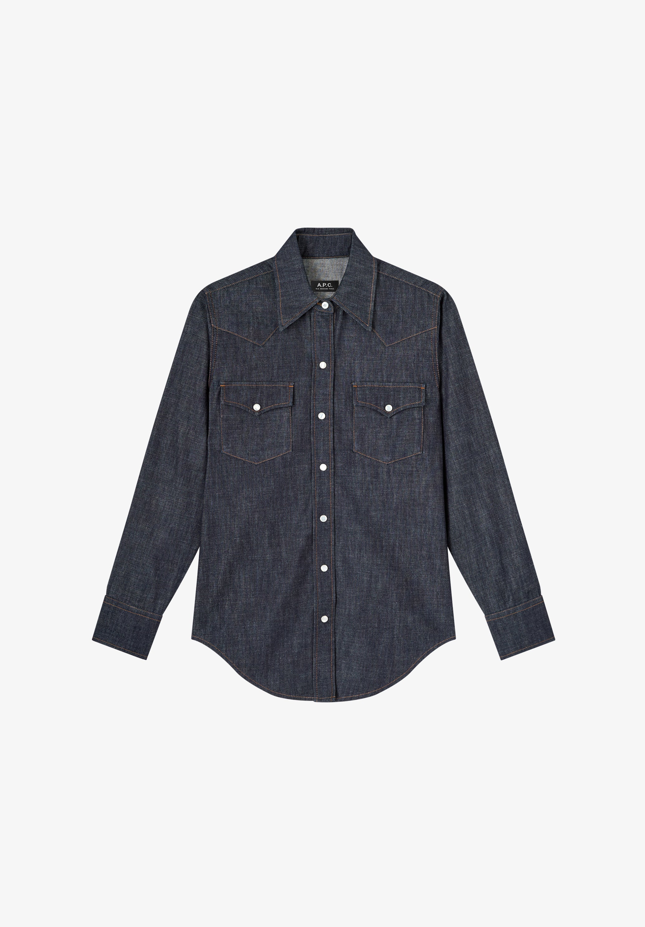 A.P.C. Western Hemd 38 Baumwolle Blau Perlmuttdruckknöpfe