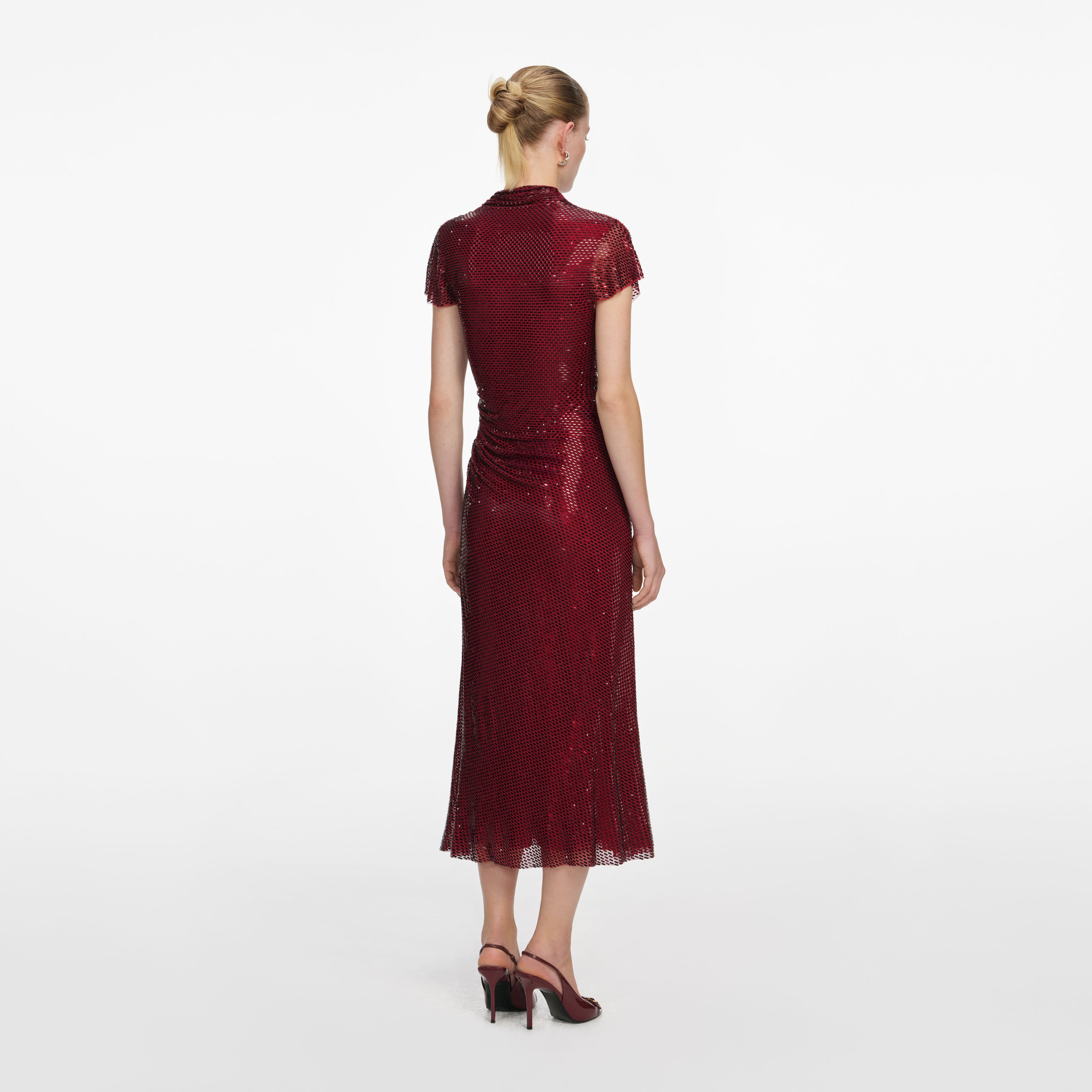 Self Portrait Red Rhinestone Midi Kleid Rot Strass