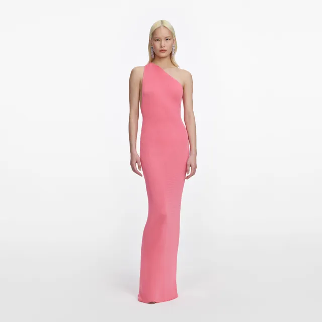 Self Portrait One Shoulder Maxikleid Pink Viskose rückenfrei