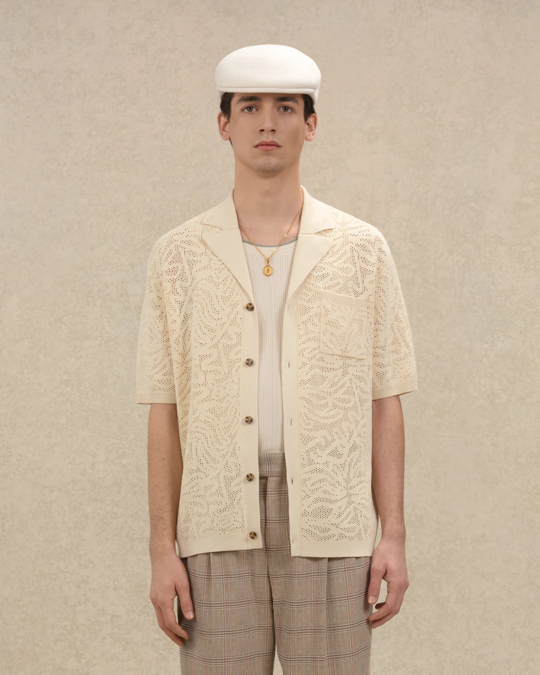Drôle De Monsieur Dentelle Strickhemd Off-White Baumwolle