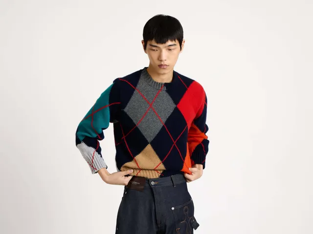 J.W.Anderson x Pringle Argyle Crewneck Strickpullover Navy Cropped