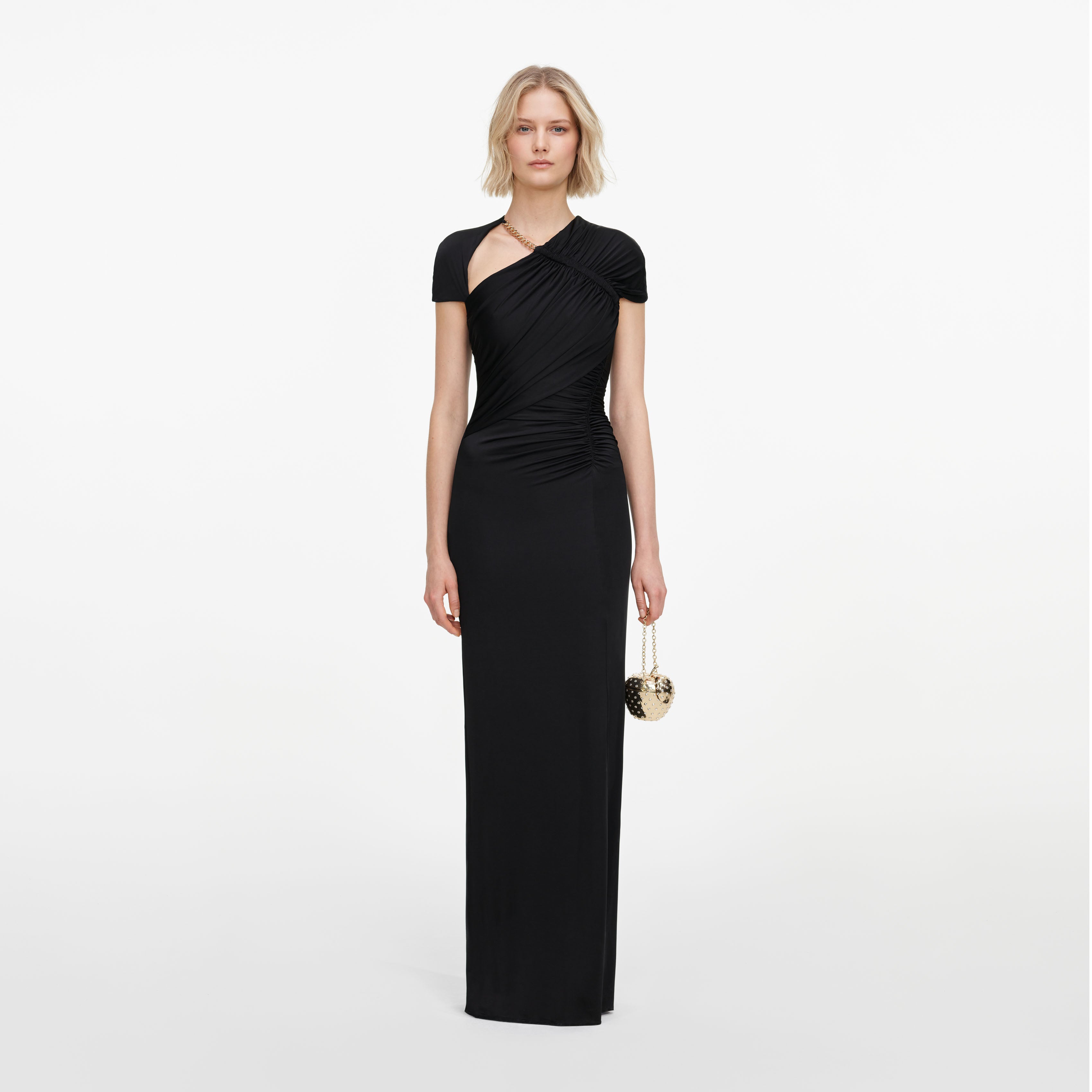 Self Portrait Black Jersey Maxi Kleid Schwarz Drapiert