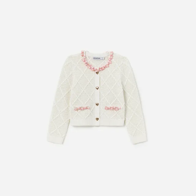 Self Portrait Cream Diamond Kinder-Cardigan Creme