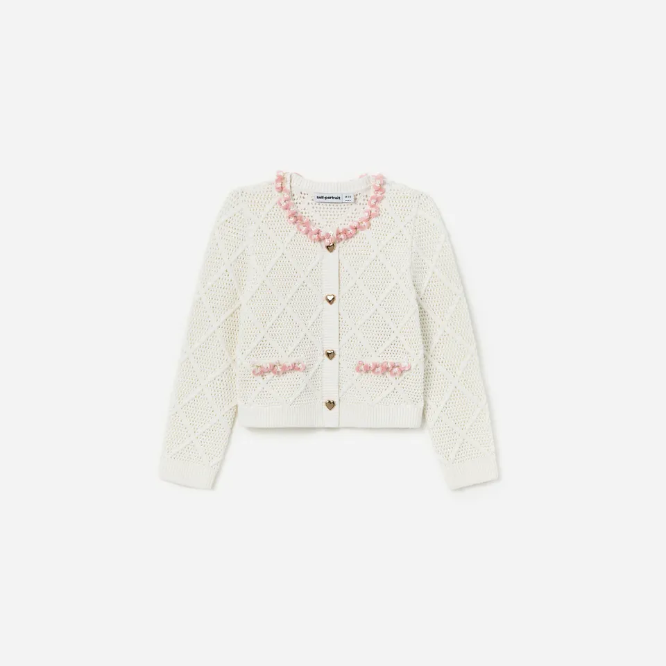 Self Portrait Cream Diamond Kinder-Cardigan Creme