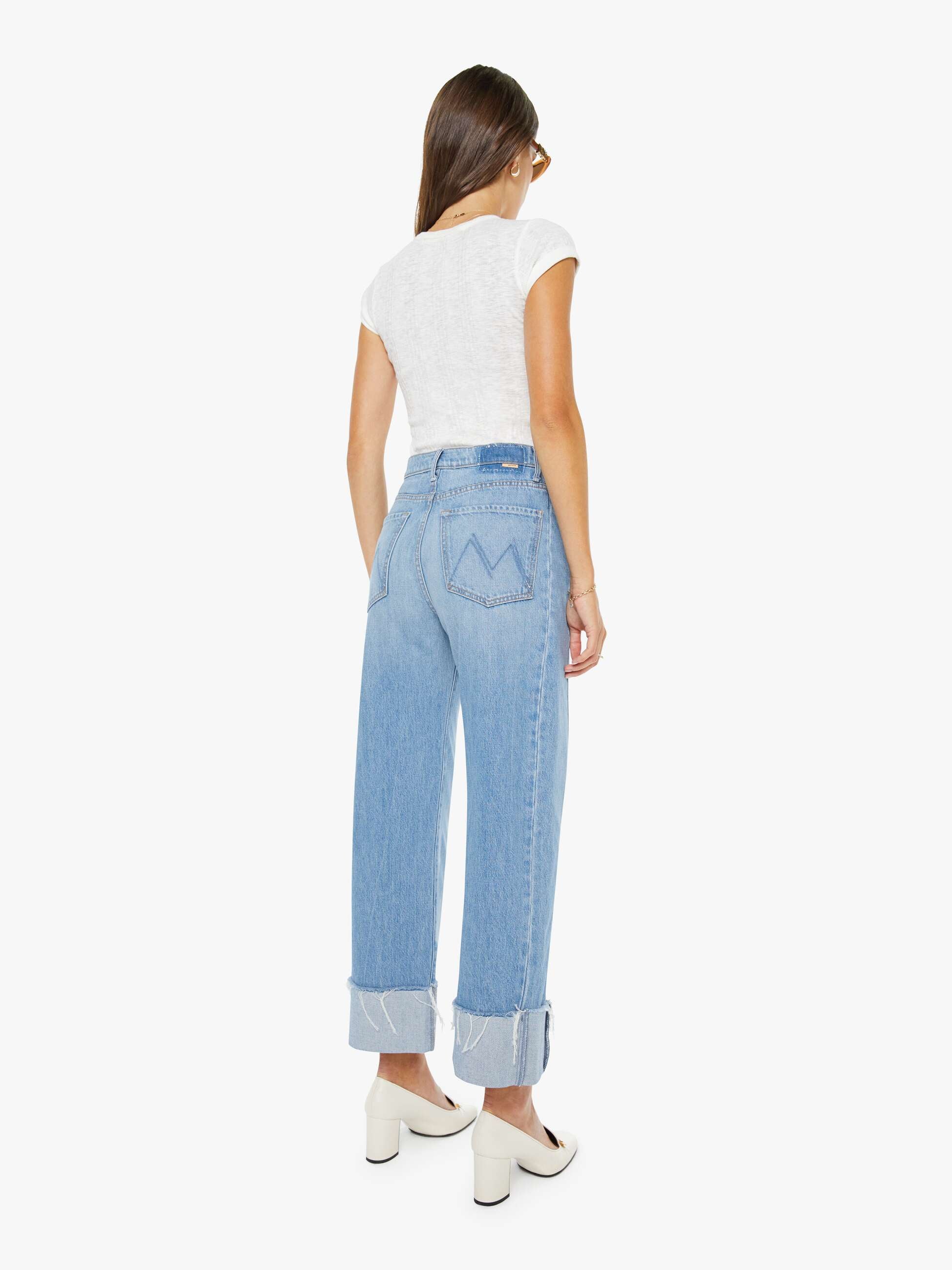 MOTHER Denim Half-Pipe Ankle Cuff Fray Jeans Last Bite Barrel