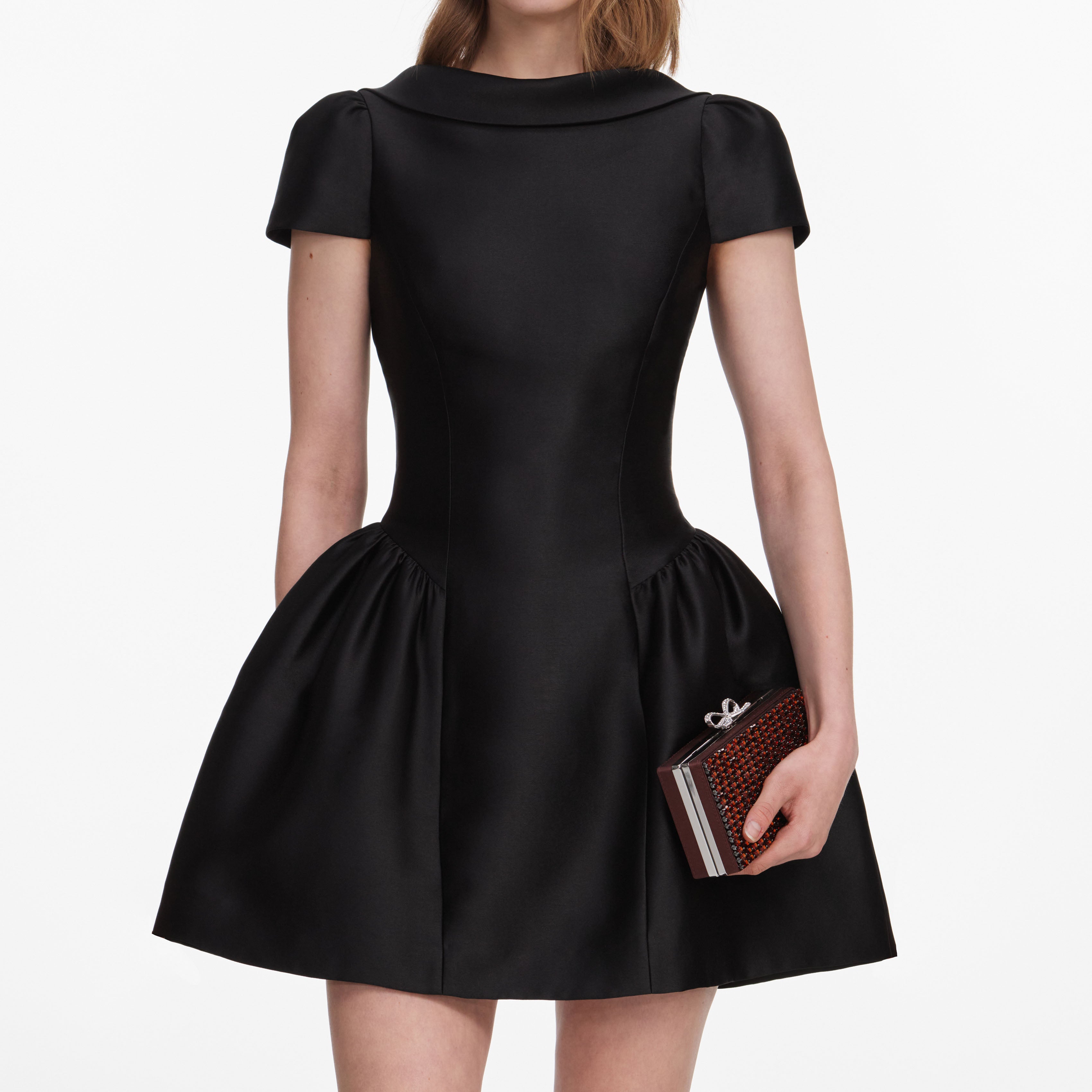 Self Portrait Black Taffeta Collared Minikleid Schwarz UK 8