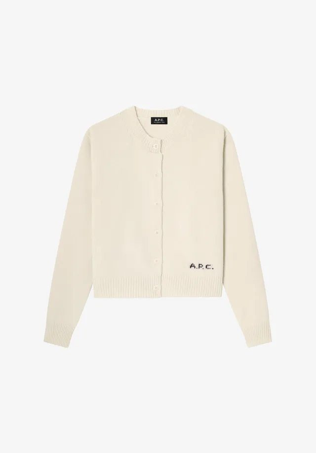 A.P.C. Wollcardigan Ecru Kurz V-Ausschnitt Wolle