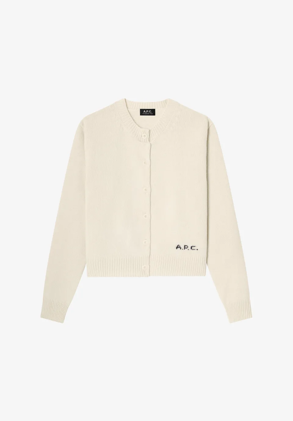 A.P.C. Wollcardigan Ecru Kurz V-Ausschnitt Wolle