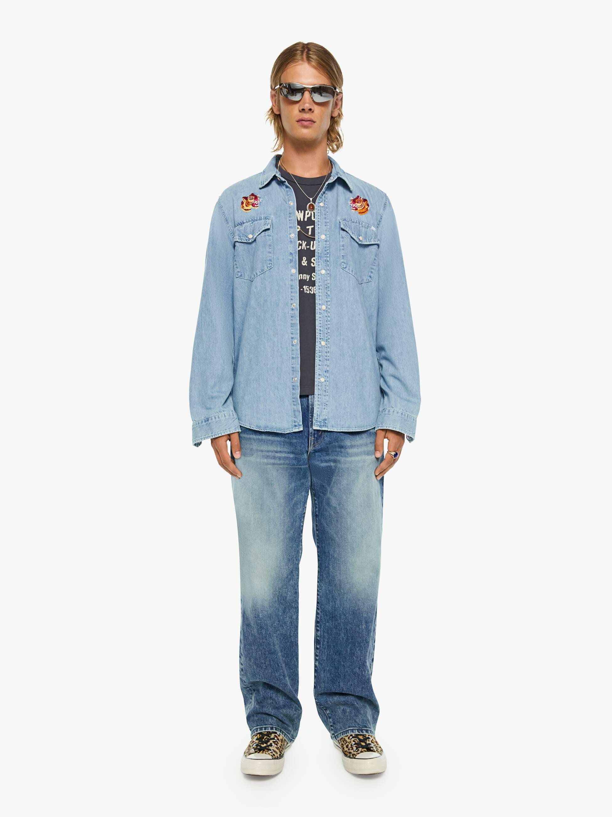 Mother Denim The City Charmer Hemd Get Em Tiger Blau