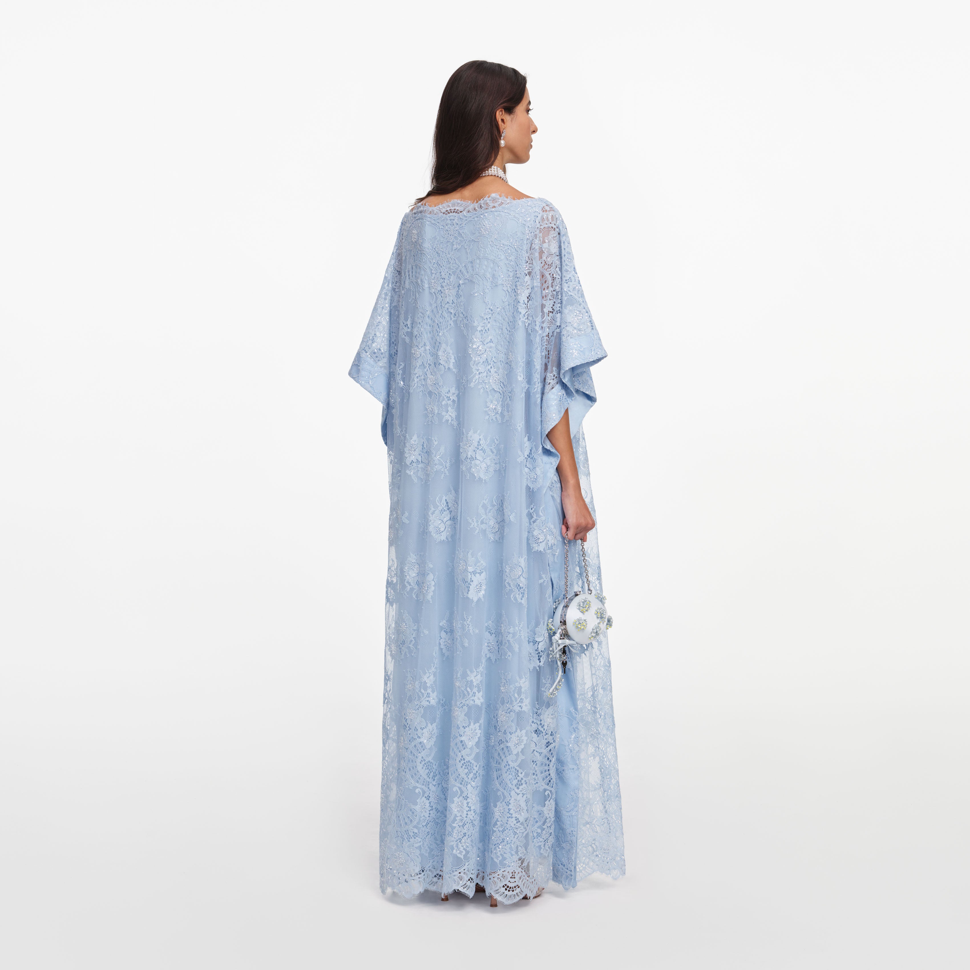 Self Portrait Blauer Spitze Kaftan Maxi Pailletten