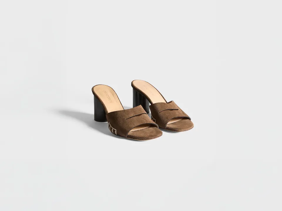 J.W.Anderson Loafer Mule Heeled Sandal Braun Wildleder