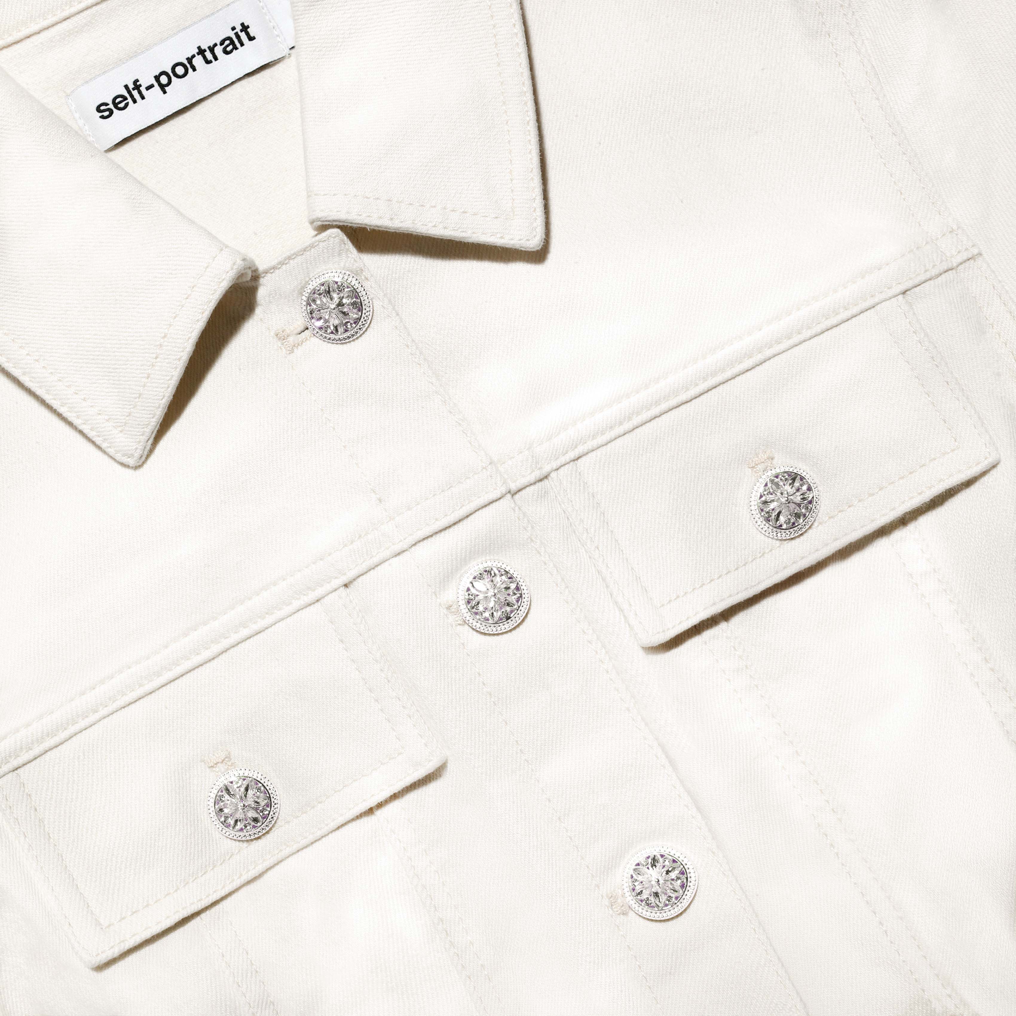 Self Portrait Denim Mini Kleid creme Broderie Kragen