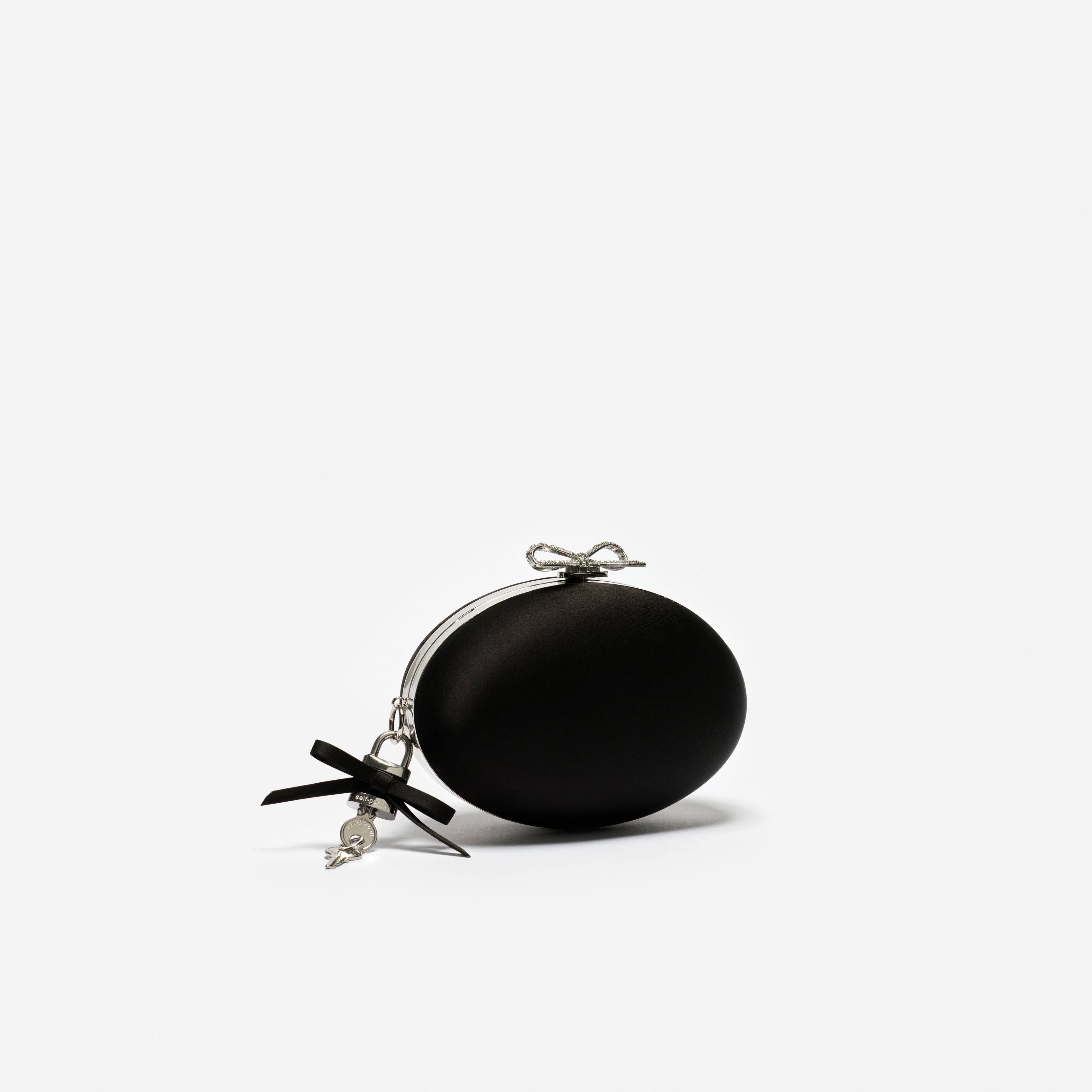Self Portrait Handbags Black Satin Oval Clutch Schwarz Mini