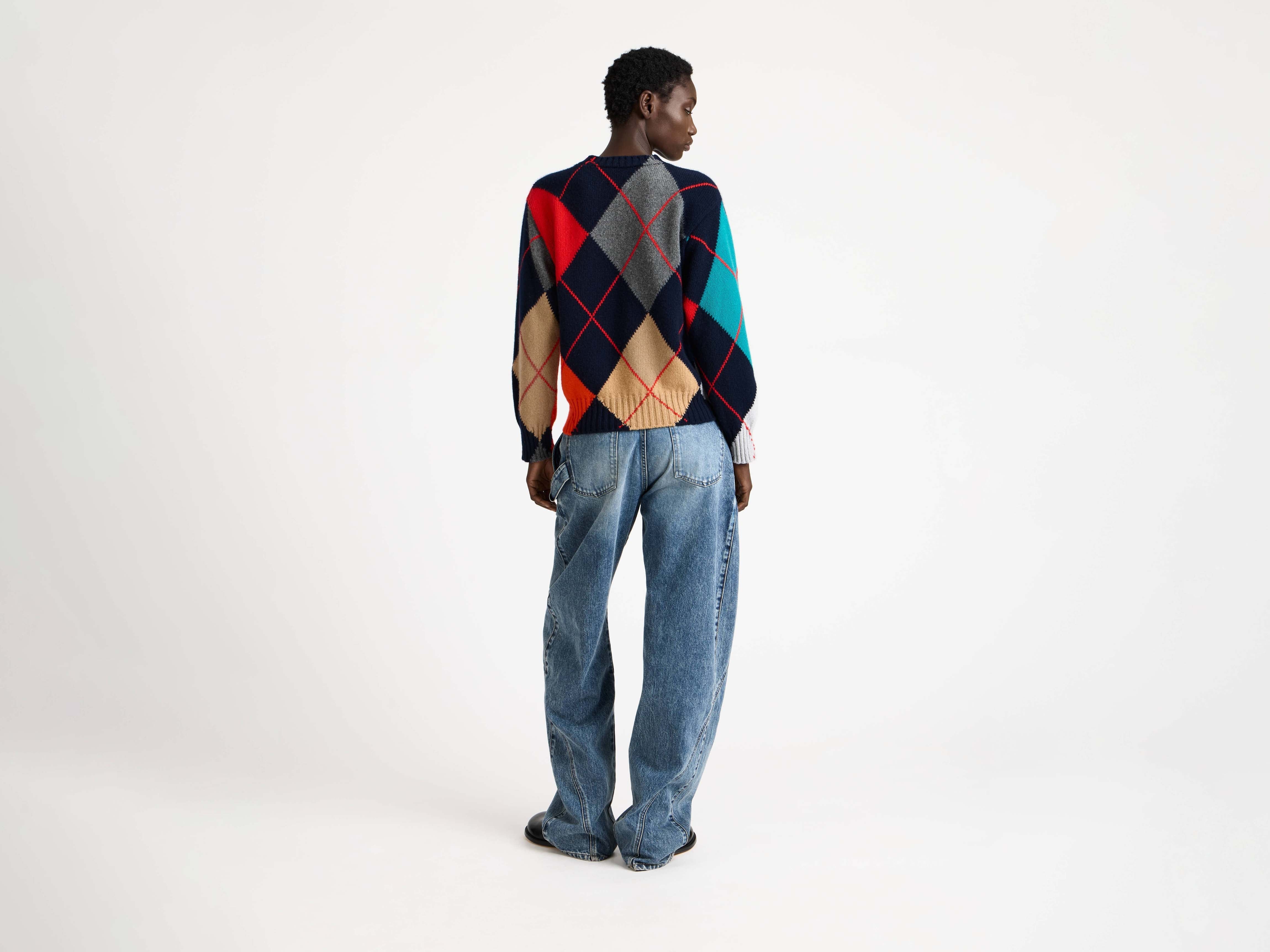 J.W.Anderson Knitwear Argyle Pullover Navy Wolle Cropped