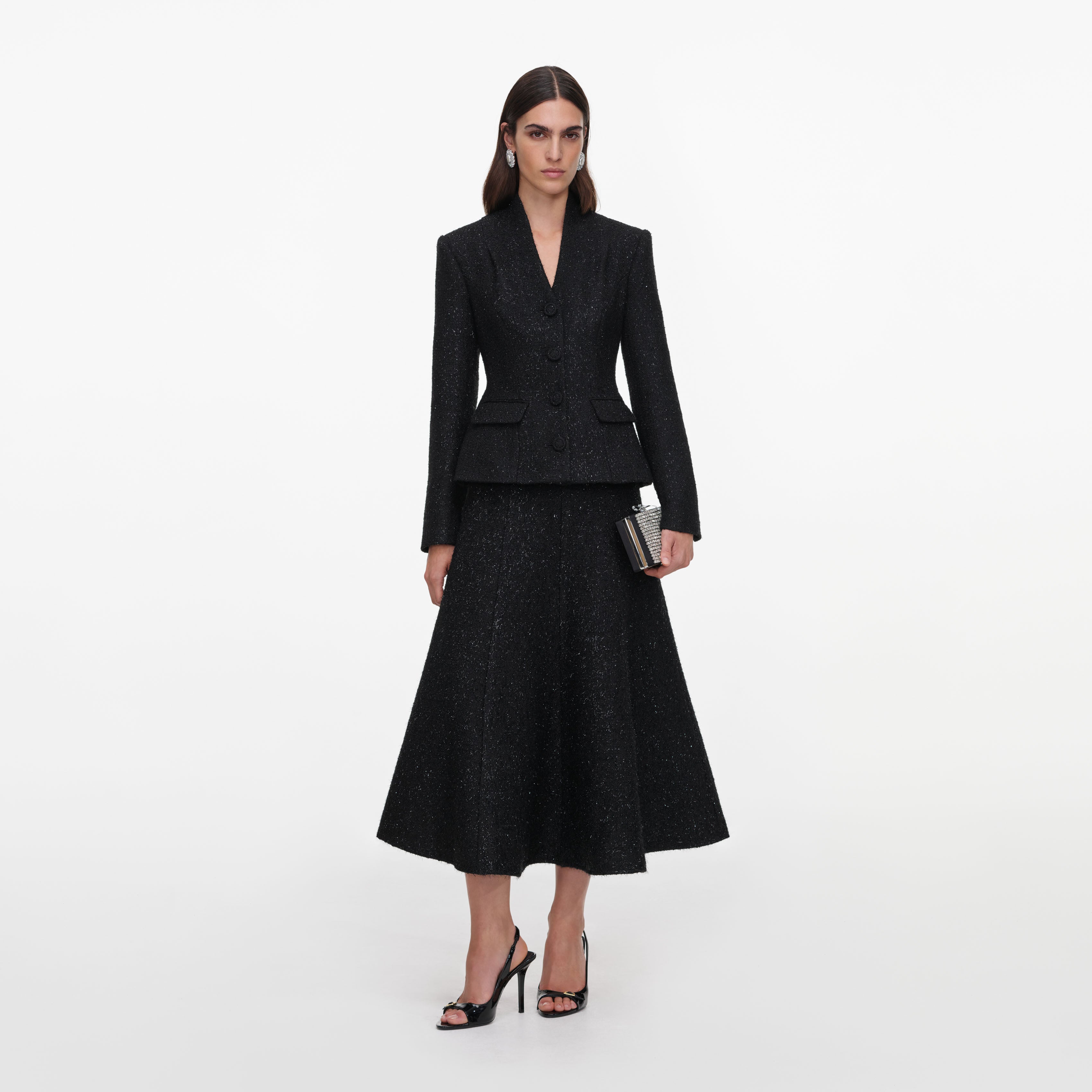 Self Portrait Black Boucle Midikleid Schwarz Metallic Taschen