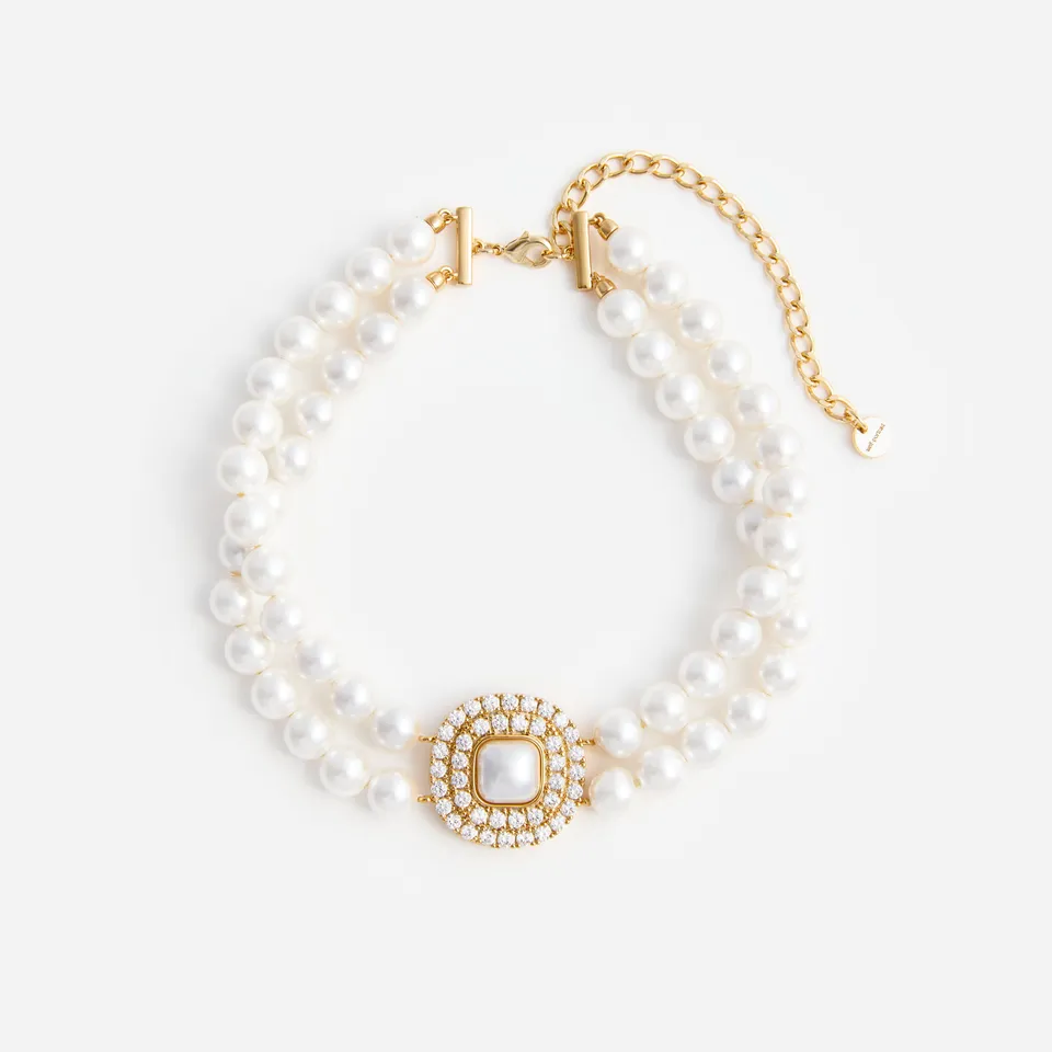 Self Portrait Gold Crystal Pearl Choker Kette One Size Creme