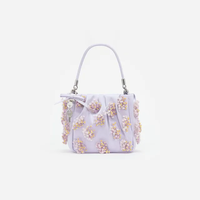 Self Portrait Lilac Satin Floral Beaded Tote Tasche Lila One Size