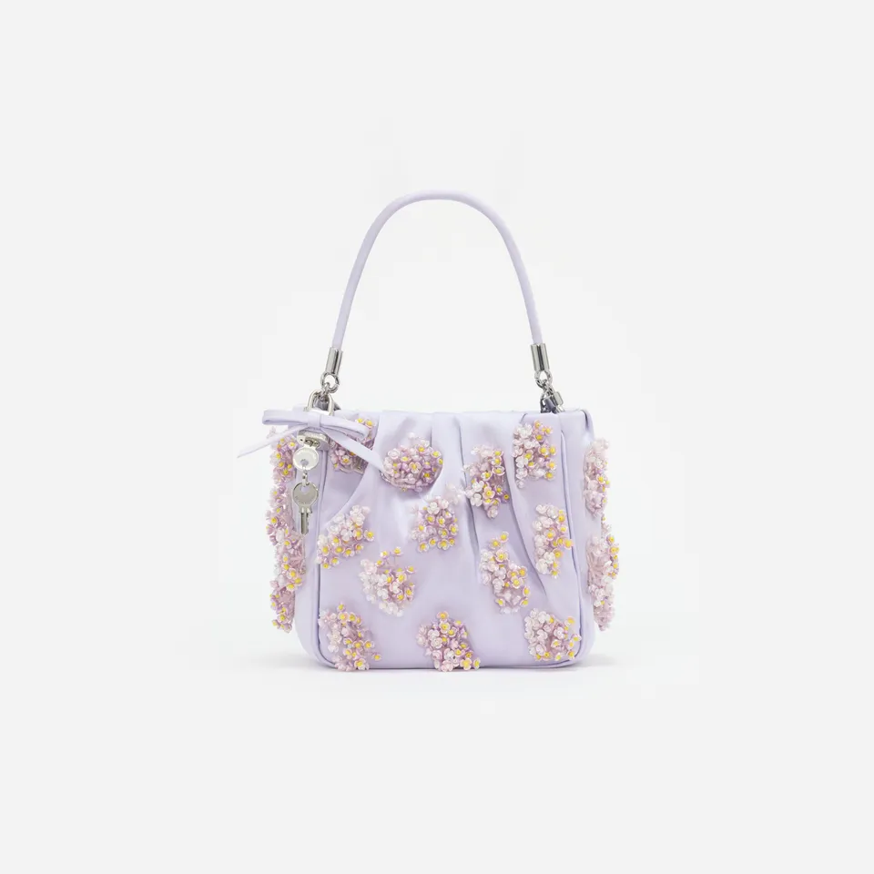 Self Portrait Lilac Satin Floral Beaded Tote Tasche Lila One Size