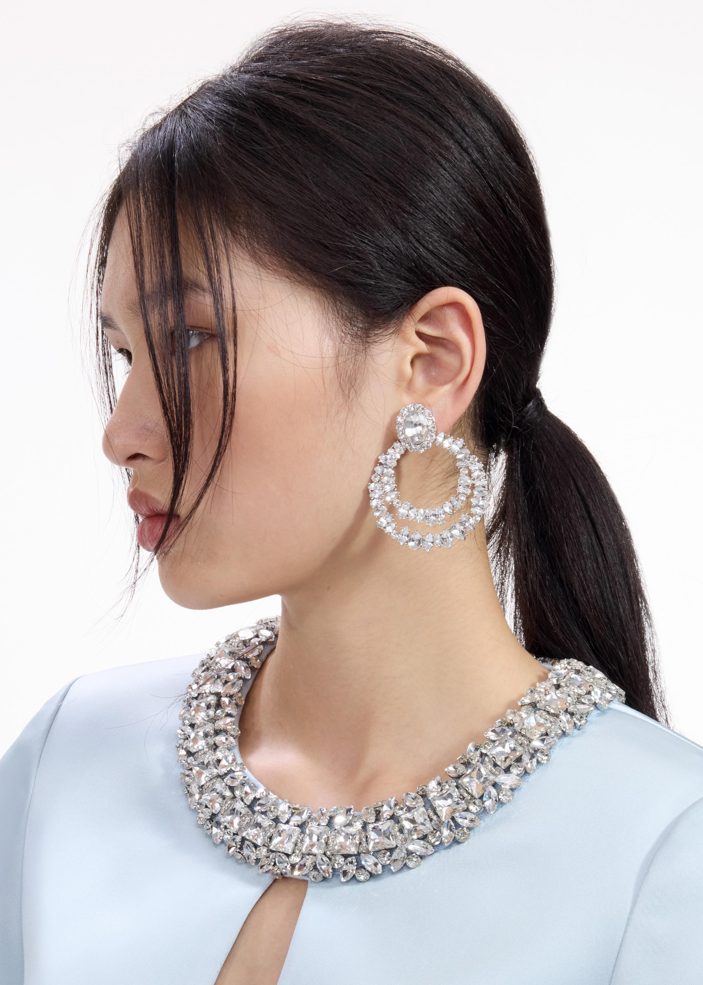 Self Portrait Crystal Double Hoop Ohrringe Silber Kristall