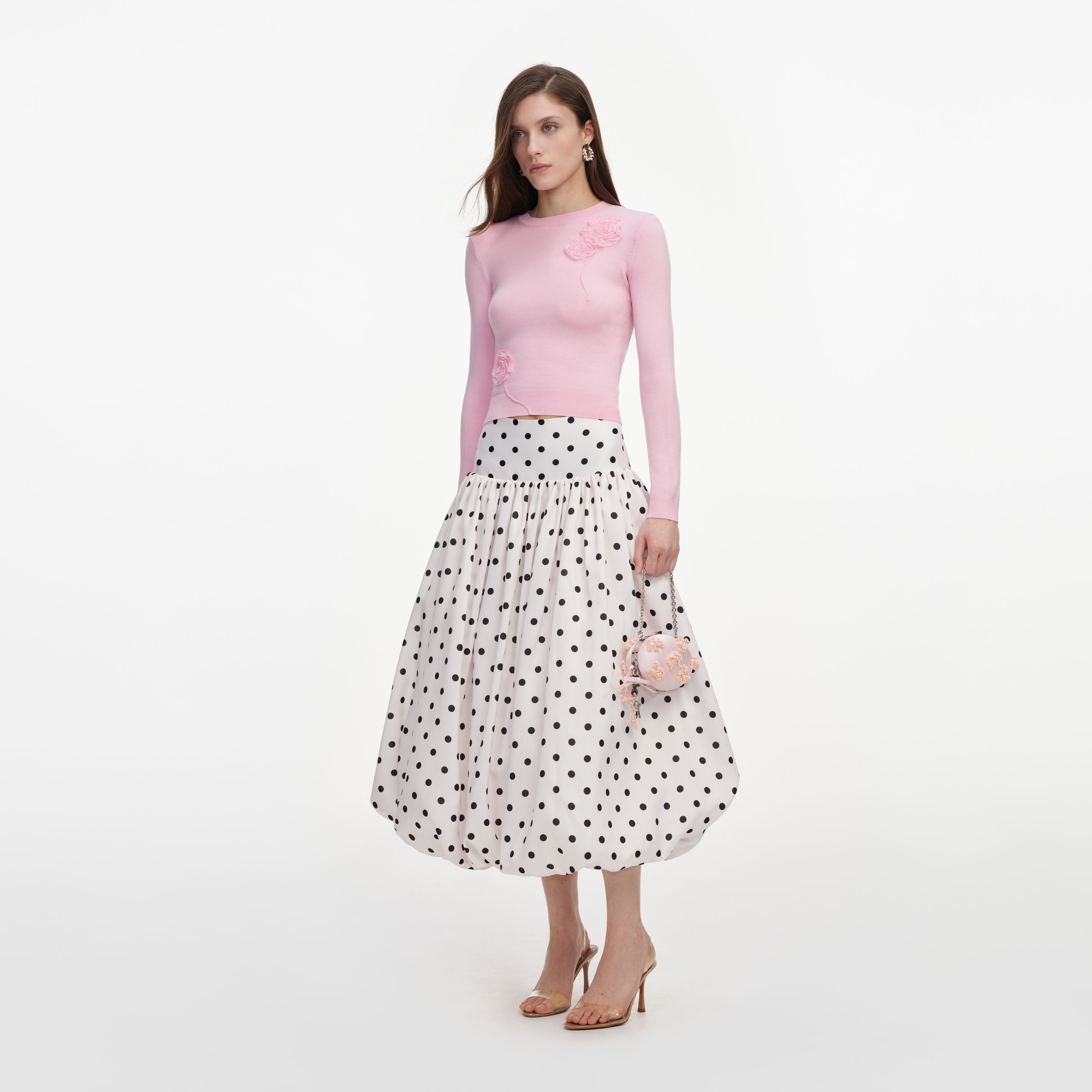 Self Portrait Cream Polka Dot Midi Rock Creme Taft UK 6