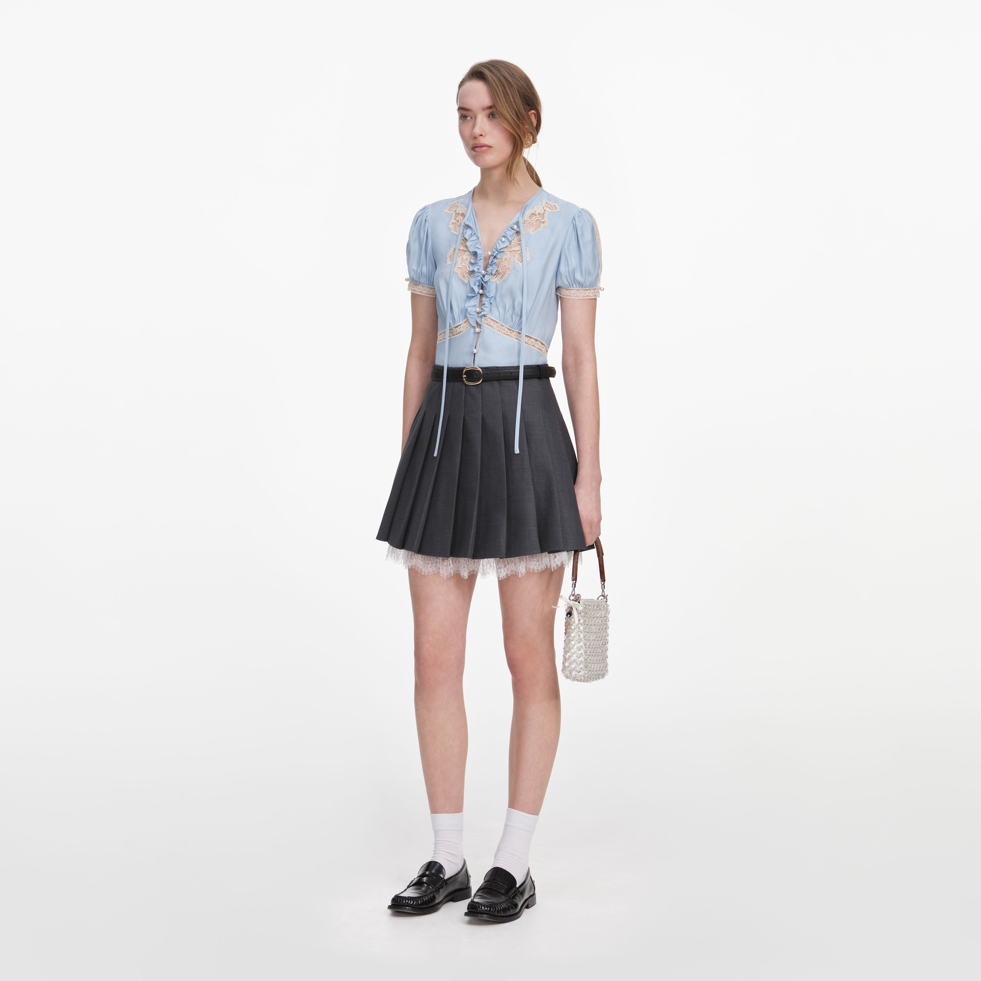 Self Portrait Grey Pleated Mini Rock grau UK 8