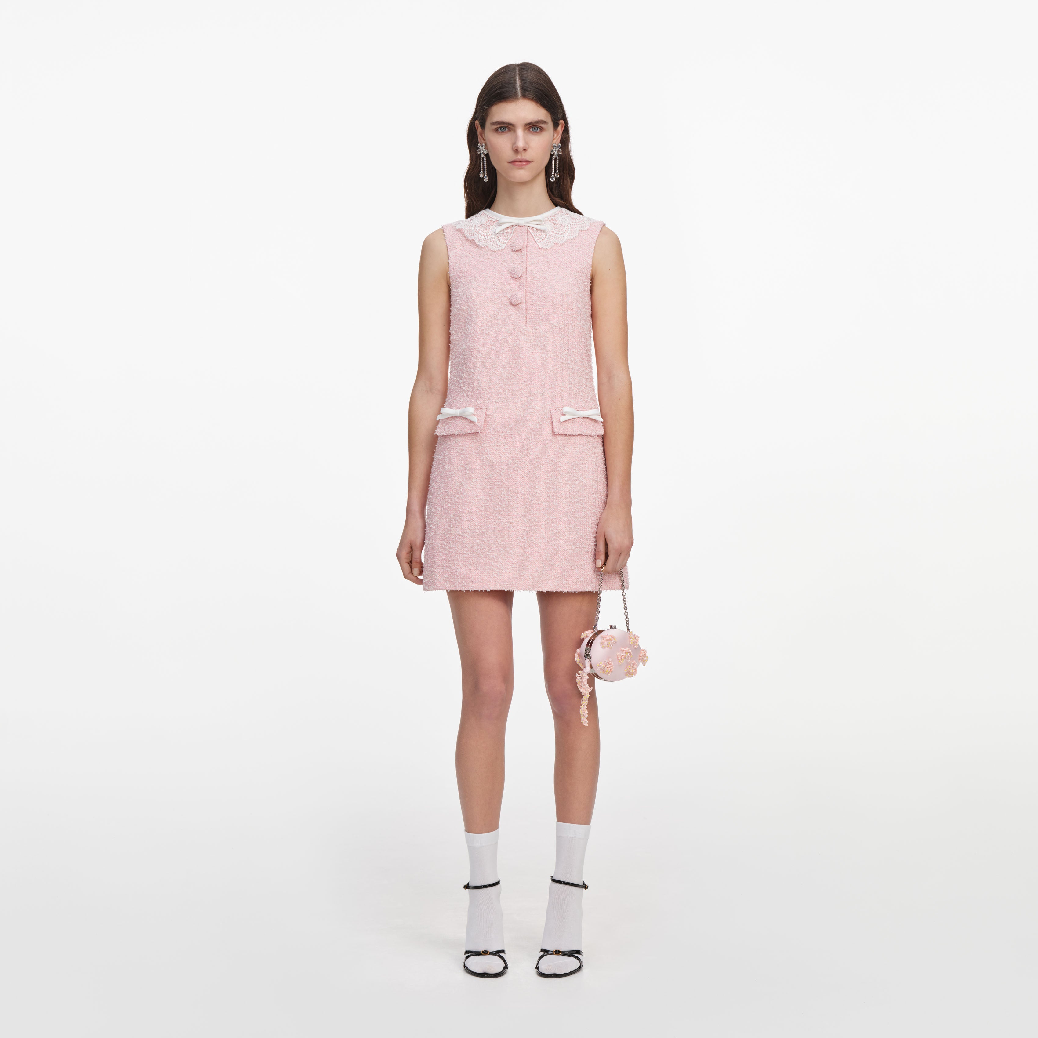 Self Portrait Pink Boucle Lace Collar Minikleid Pink UK 8
