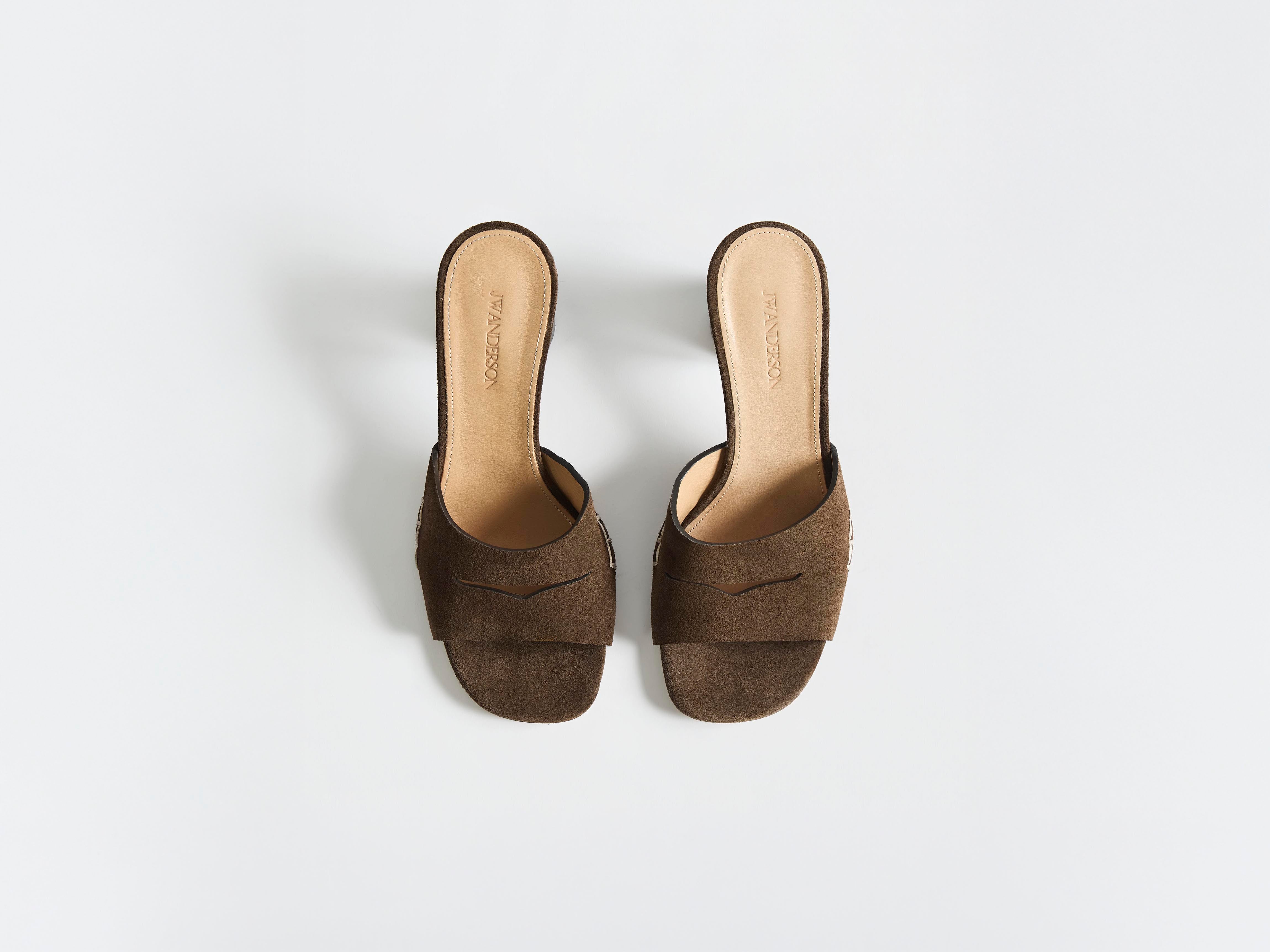 J.W.Anderson Loafer Mule Heeled Sandal Braun Wildleder