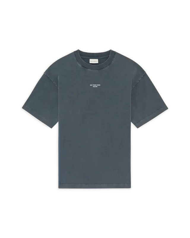 Drôle De Monsieur Washed Classic Slogan T-Shirt Baumwolle dunkelgrau