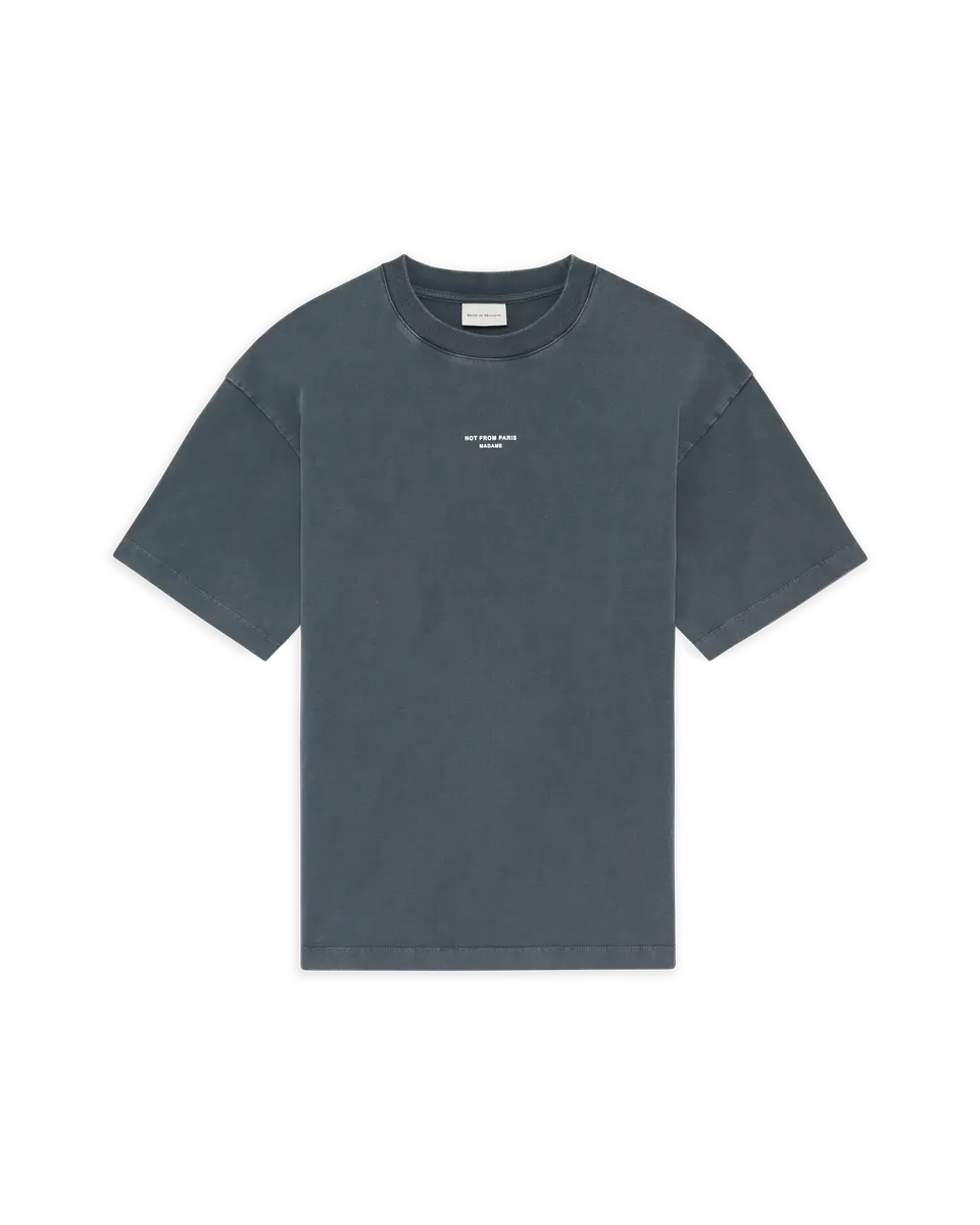 Drôle De Monsieur Washed Classic Slogan T-Shirt Baumwolle dunkelgrau