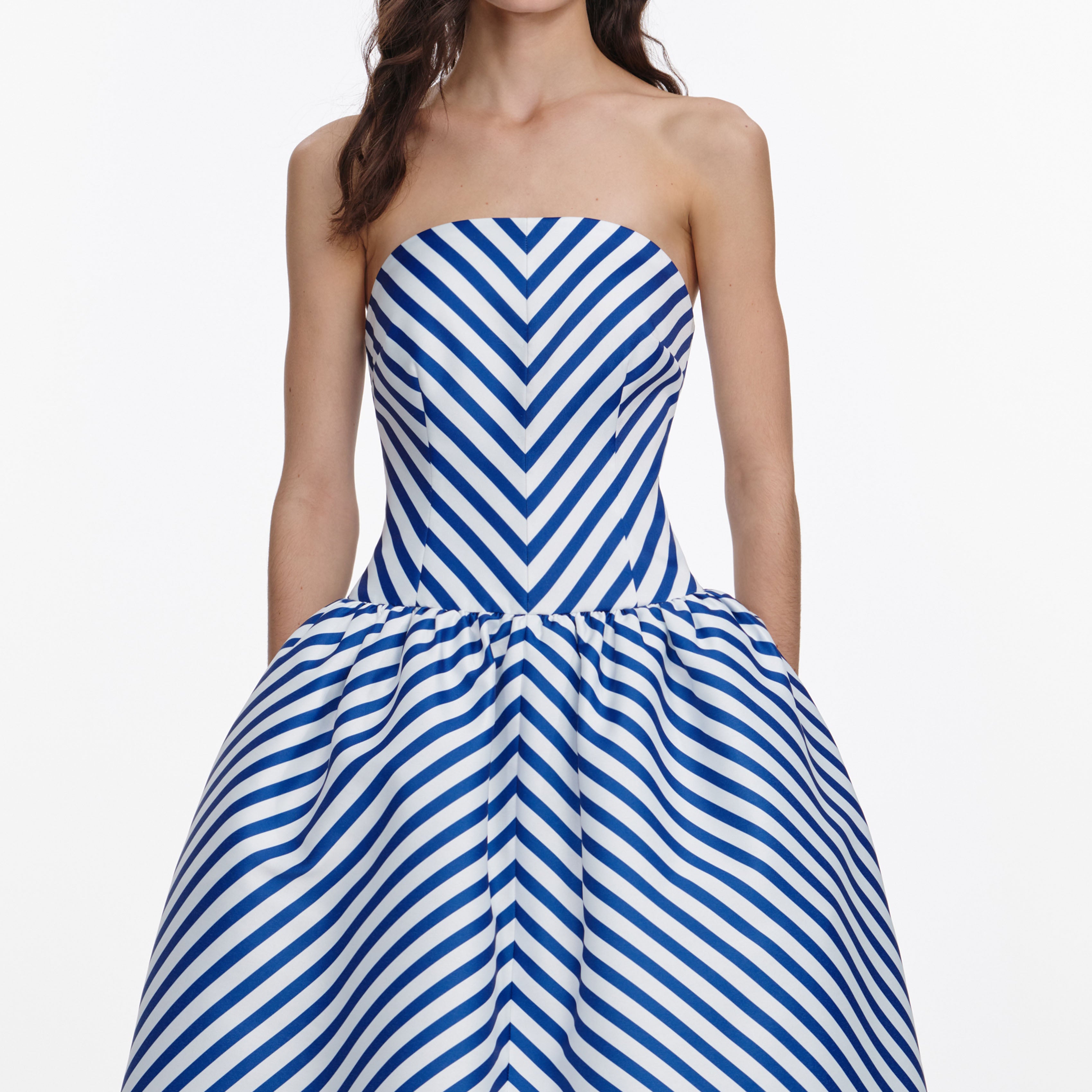 Self Portrait Dresses Navy Stripe Midi Kleid Taft Bandeau Navy
