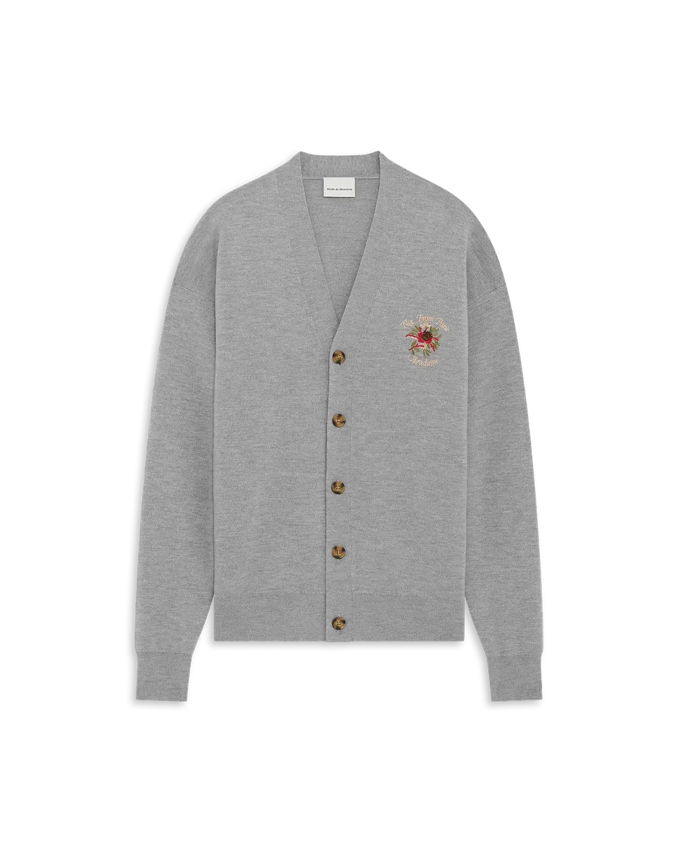 Drôle De Monsieur Le Cardigan Slogan Rose Cardigan hellgrau Merinowolle