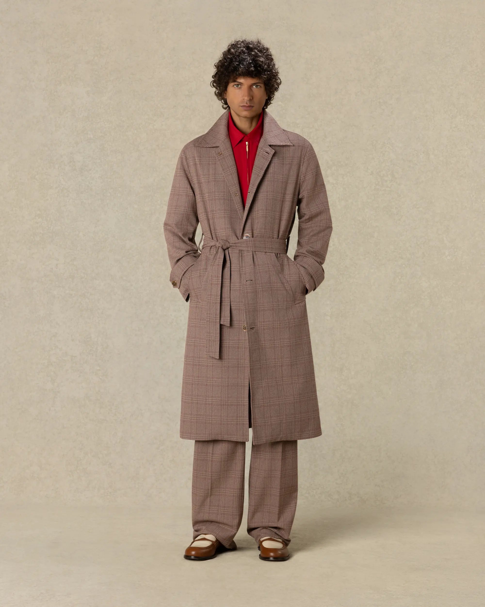 Drôle De Monsieur Prince Of Wales Belted Coat Hellbraun Wolle