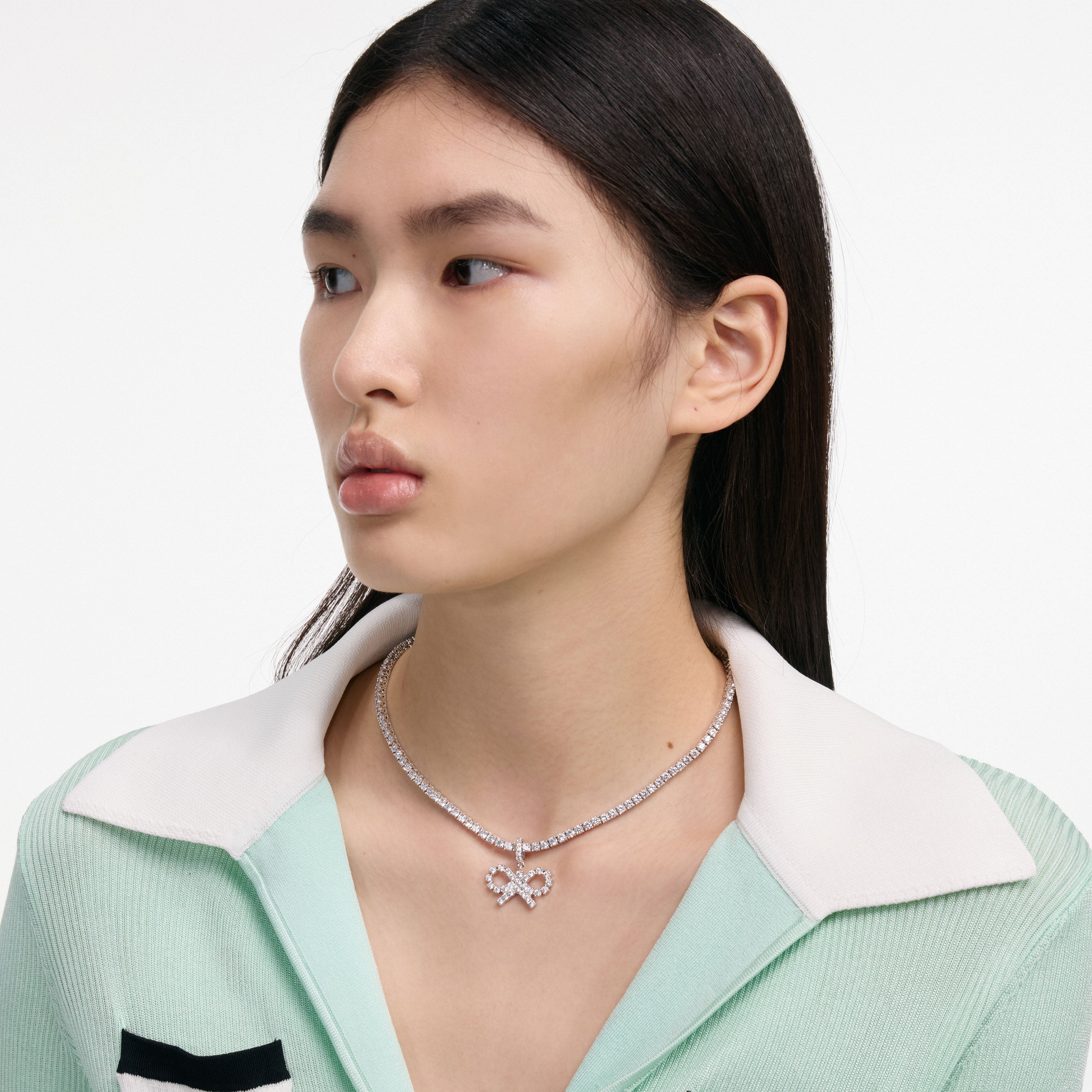Self-Portrait Jewellery Crystal Bow Tennis Halskette Silber One Size